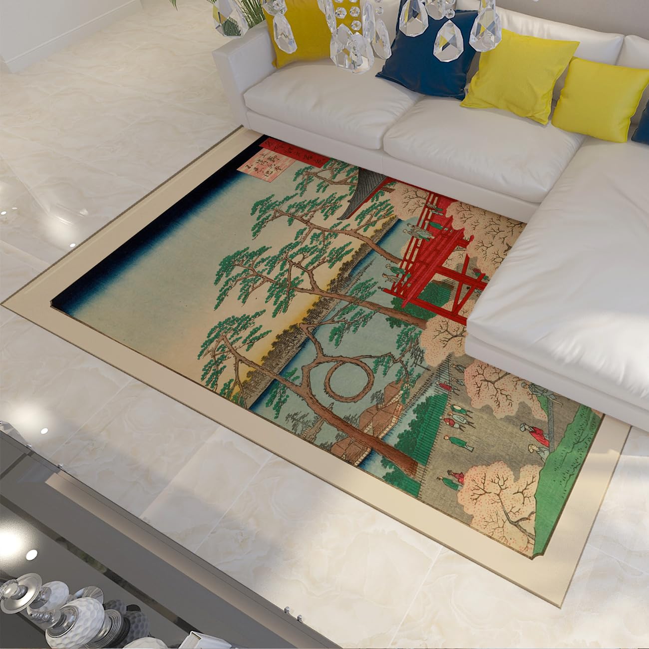 Tapis lavable et antidérapant 140x200 tapis de salon ukiyo-e style vintage usé résistant