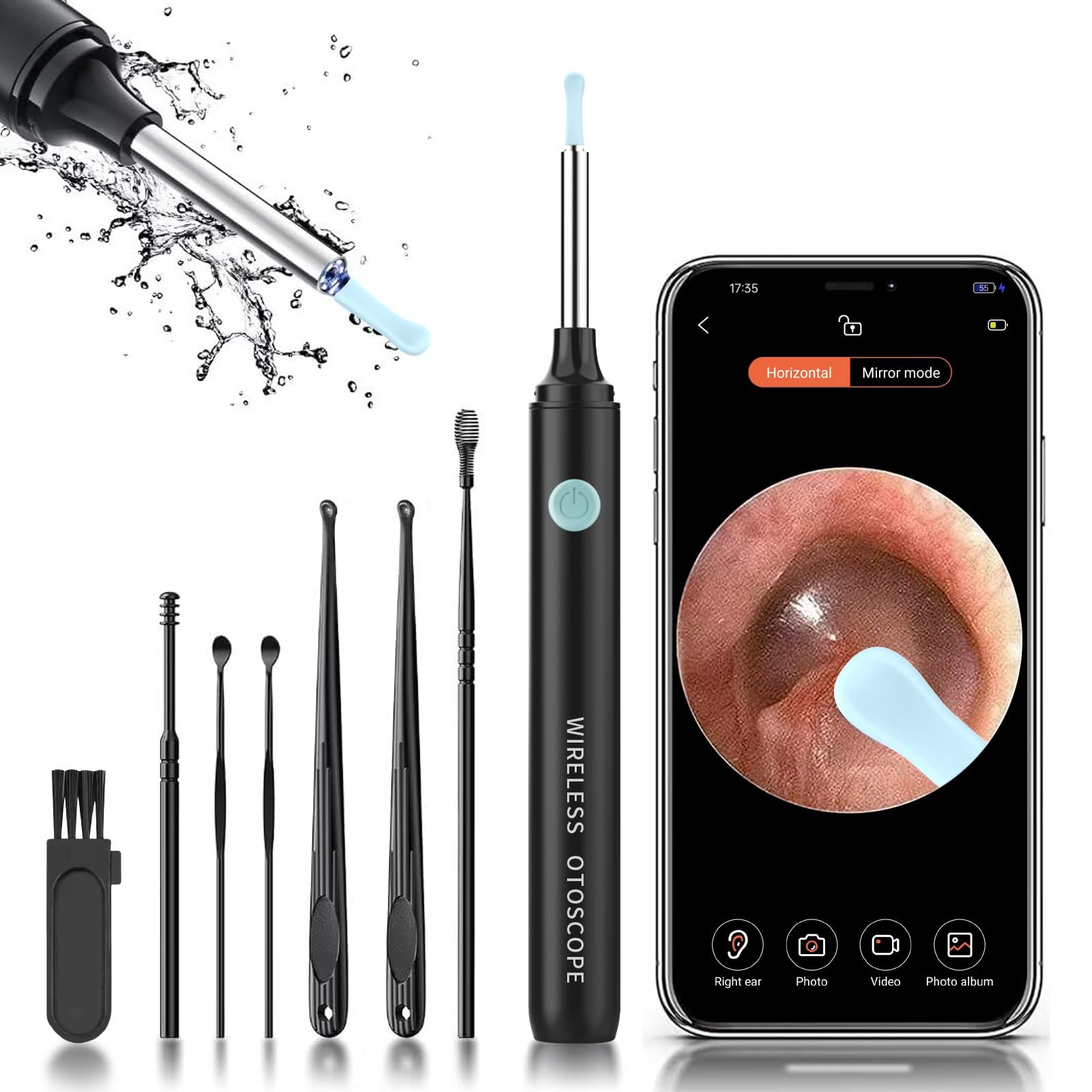 Otoscopio, Otoscopio Digitale, Rimozione di Cerume con Telecamera, 1080P Impermeabile Endoscopio con 6 Luci LED, Pulisci Orecchie per iPhone, iPad e Android