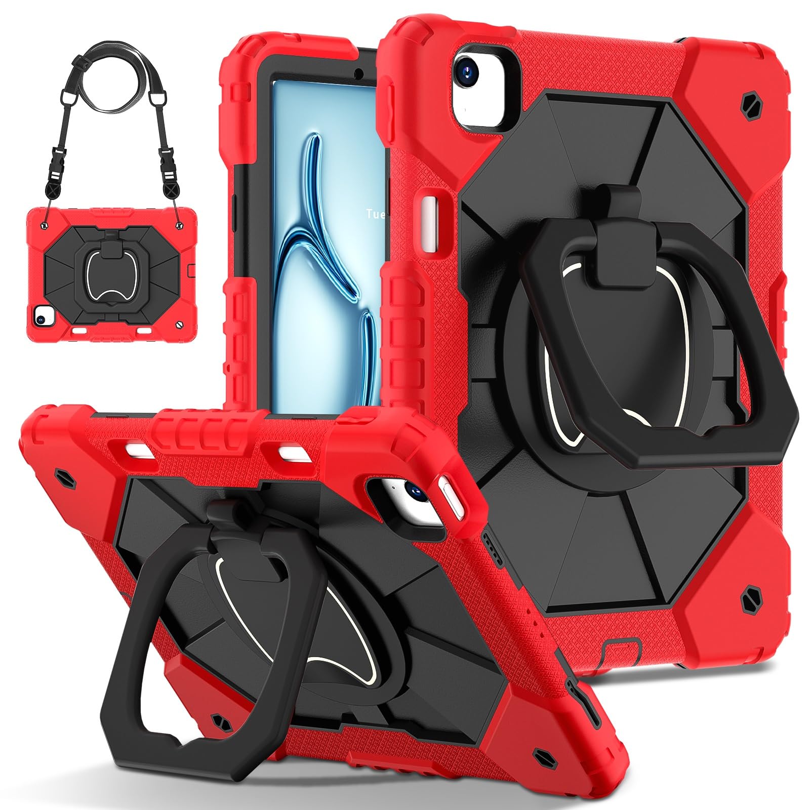 Etui na iPada Air 11 M4 2026/ M3 2025/ M2 2024, odporne wstrząsy etui cali M4/M3/M2 (8. 2026/7. 2025 6. 2024), silikonowe ochronne z obrotową podpórką 360(Rosso)