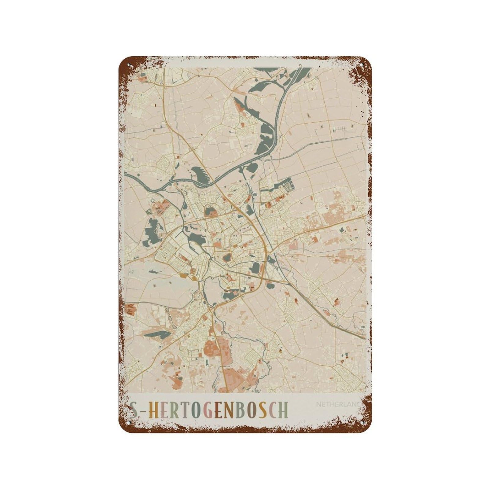 xiaoxiaoshen SHertogenbosch Map S Wall Decor Art Metal Tin Poster Modern Home Decor Art Home Bar Shop Decorations Vintage Sign 30x20cm