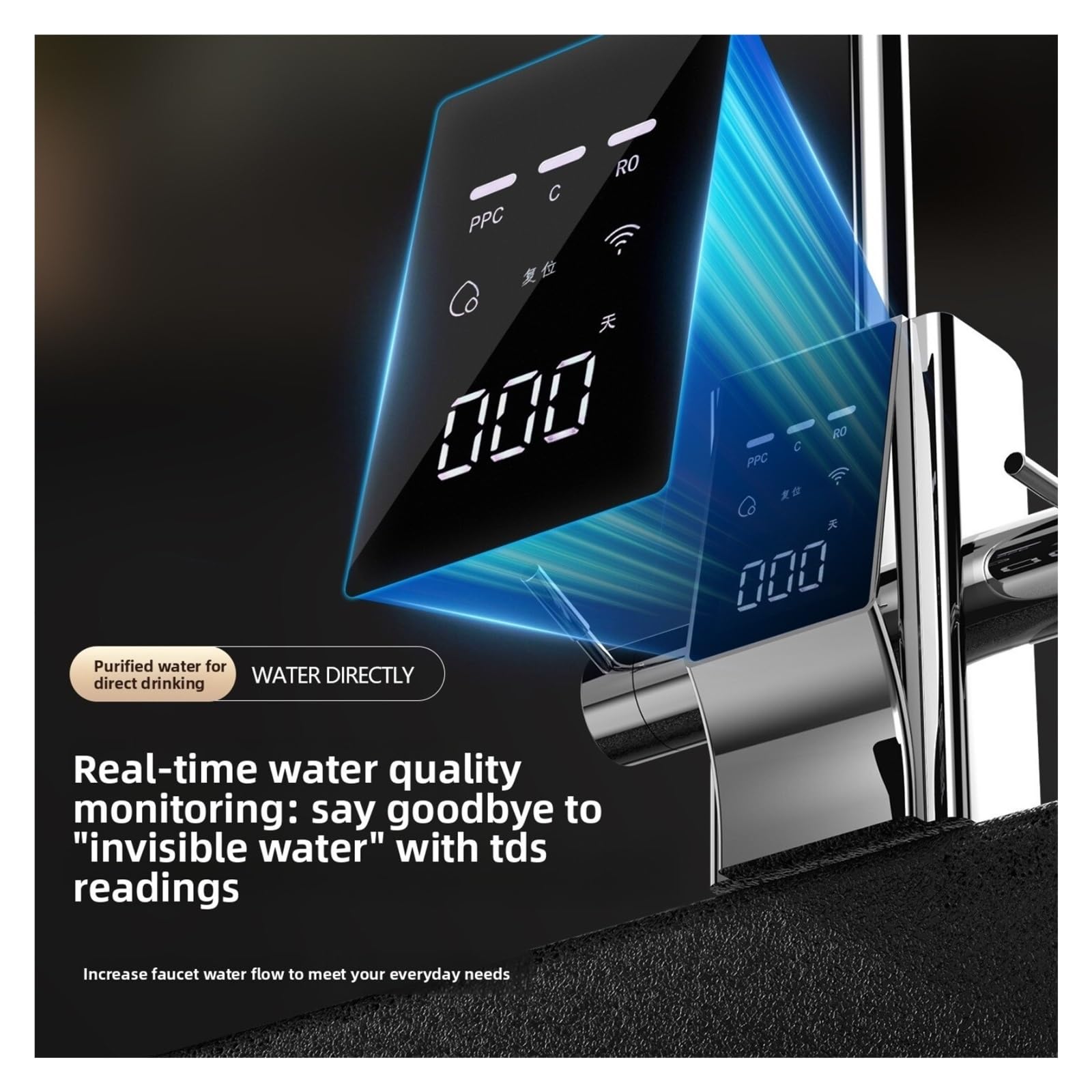Rubinetto filtro acqua digitale Smart TDS, rubinetto da cucina in acciaio inossidabile 304,Controllo del flusso(Smart Single Out)