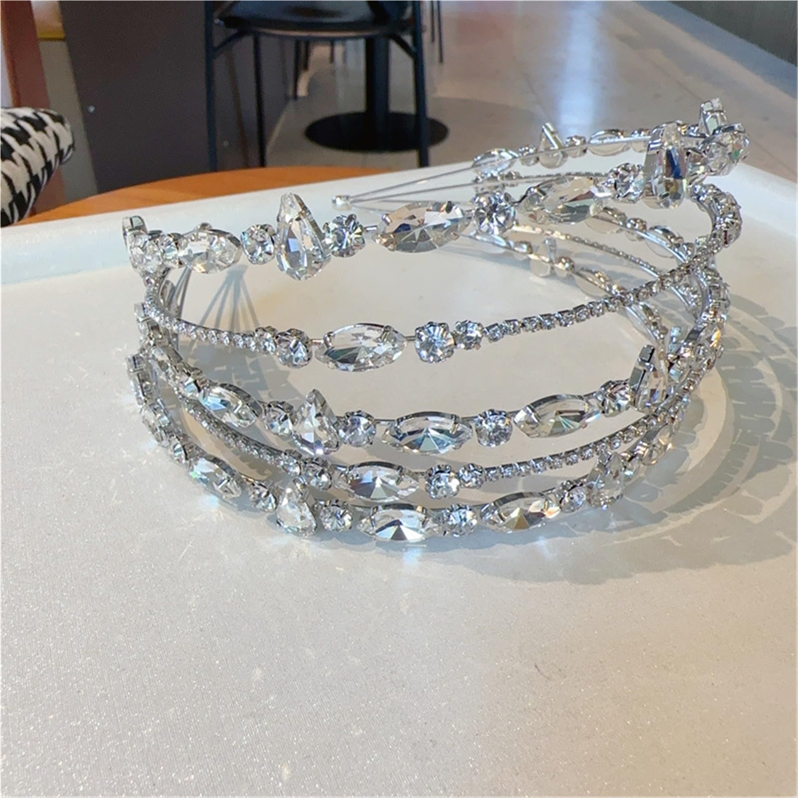 Fasce per capelli in metallo a doppio strato Fascia for capelli con corona di cristalli diamante multistrato