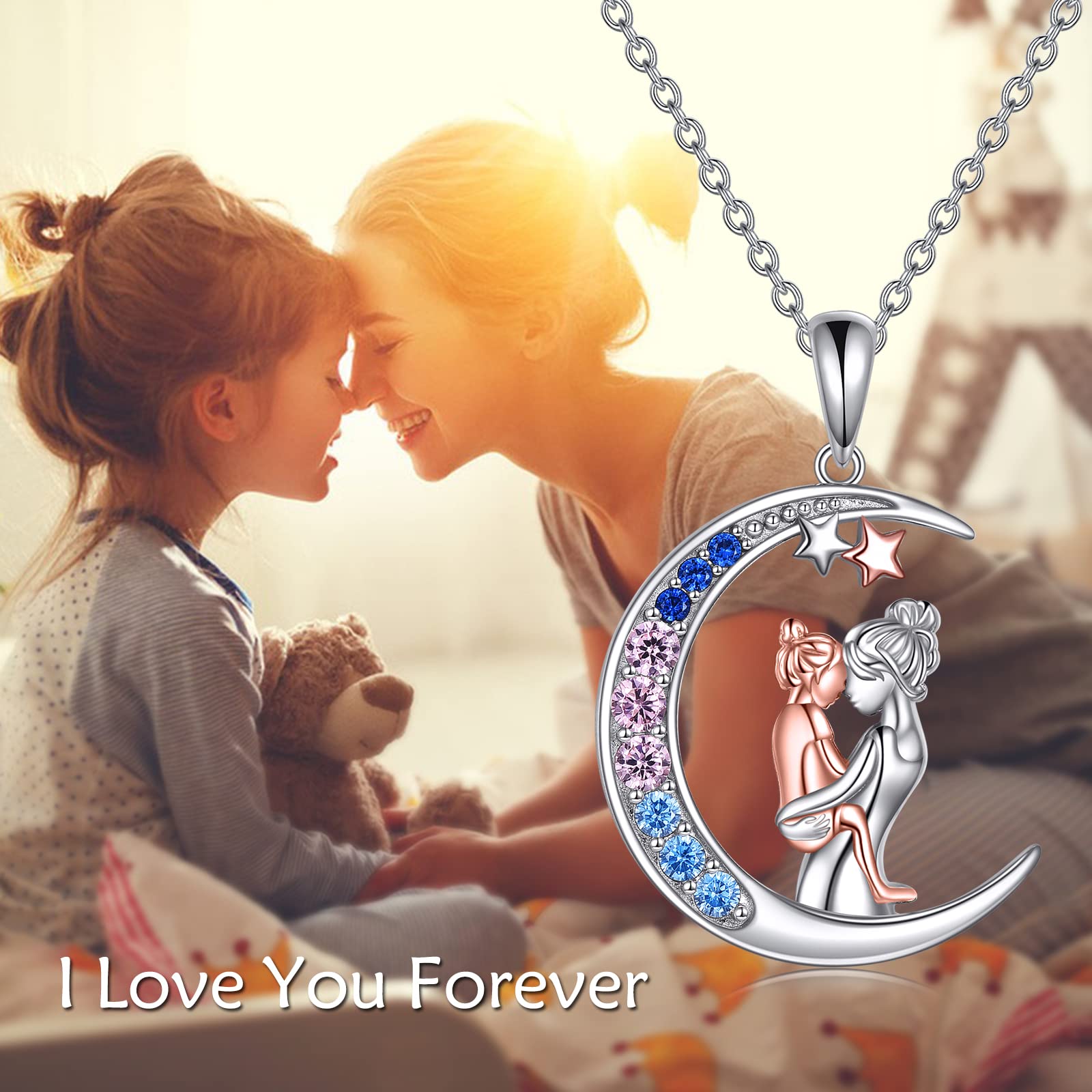 YAFEINI Collar de Mamá Plata de ley Luna Colgante Collar Joyas Día de la Madre Cumpleaños Aniversario de Bodas para Mamá Madre Hija (Luna madre e hija)