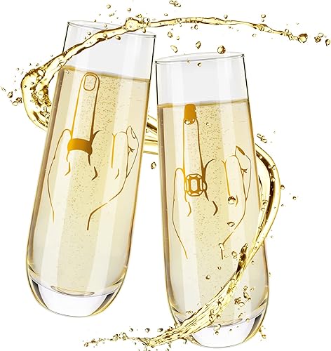 Gandeer 2 piezas de regalos de boda para novia, novio, copas de champán, anillo de novia, copa de vino, regalos divertidos de boda, copas de vino de