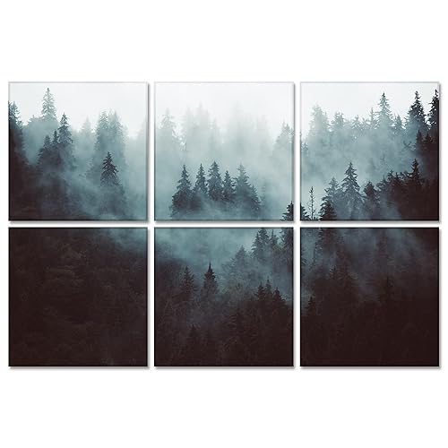 BUBOS 6 Pack Art Acoustic Panels Soundproof Wall Panel,70.8X47.2 Inches Large Sound Absorbing Panel,Self-adhesive Decorative Acoustical Wall Panels, Acoustic Treatment for Home Office(Foggy Forest) - Art Panel - Foggy Forest