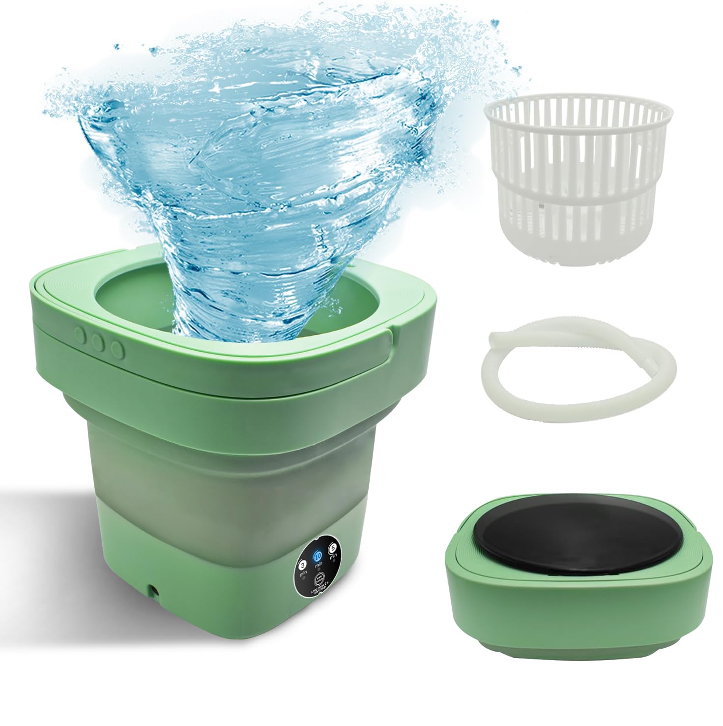 CWZZ Portable Washing Machine, 8L Foldable Mini Washing Machine for Socks, Baby Clothes, Towels, Underwear Or Delicate Items, Ideal for Apartment, Dorm, Camping, RV Travel and More (Green)