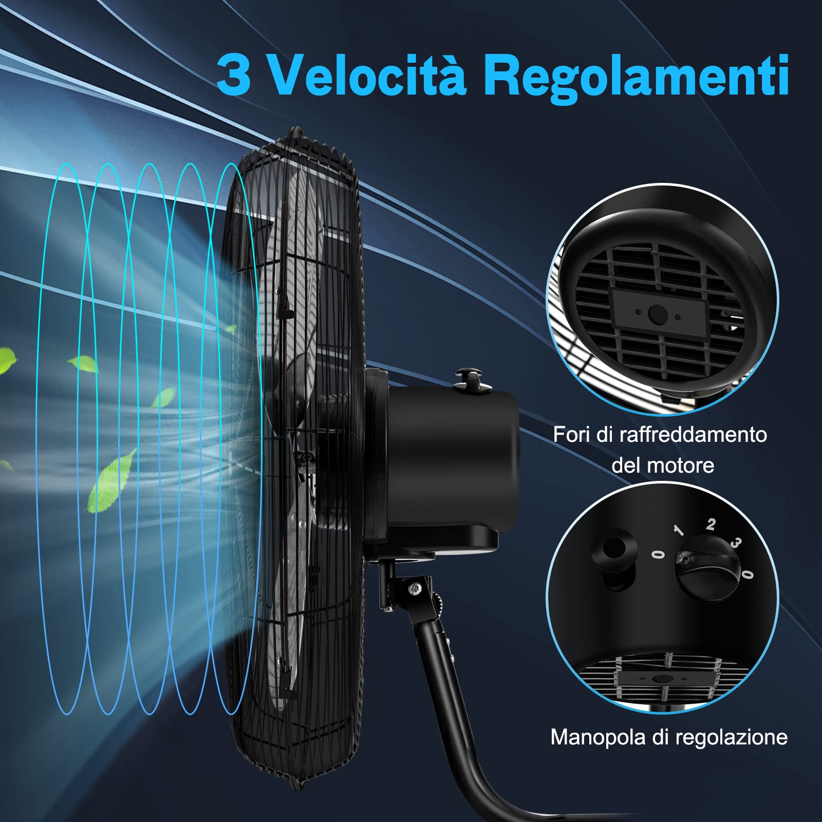 COSTWAY Ventilatore da Parete Girevole a 3 Velocità, Industriale e Silenzioso ad Alta Velocità con Pale in Alluminio, Potenza 120W, Diametro 51 cm (Nero)