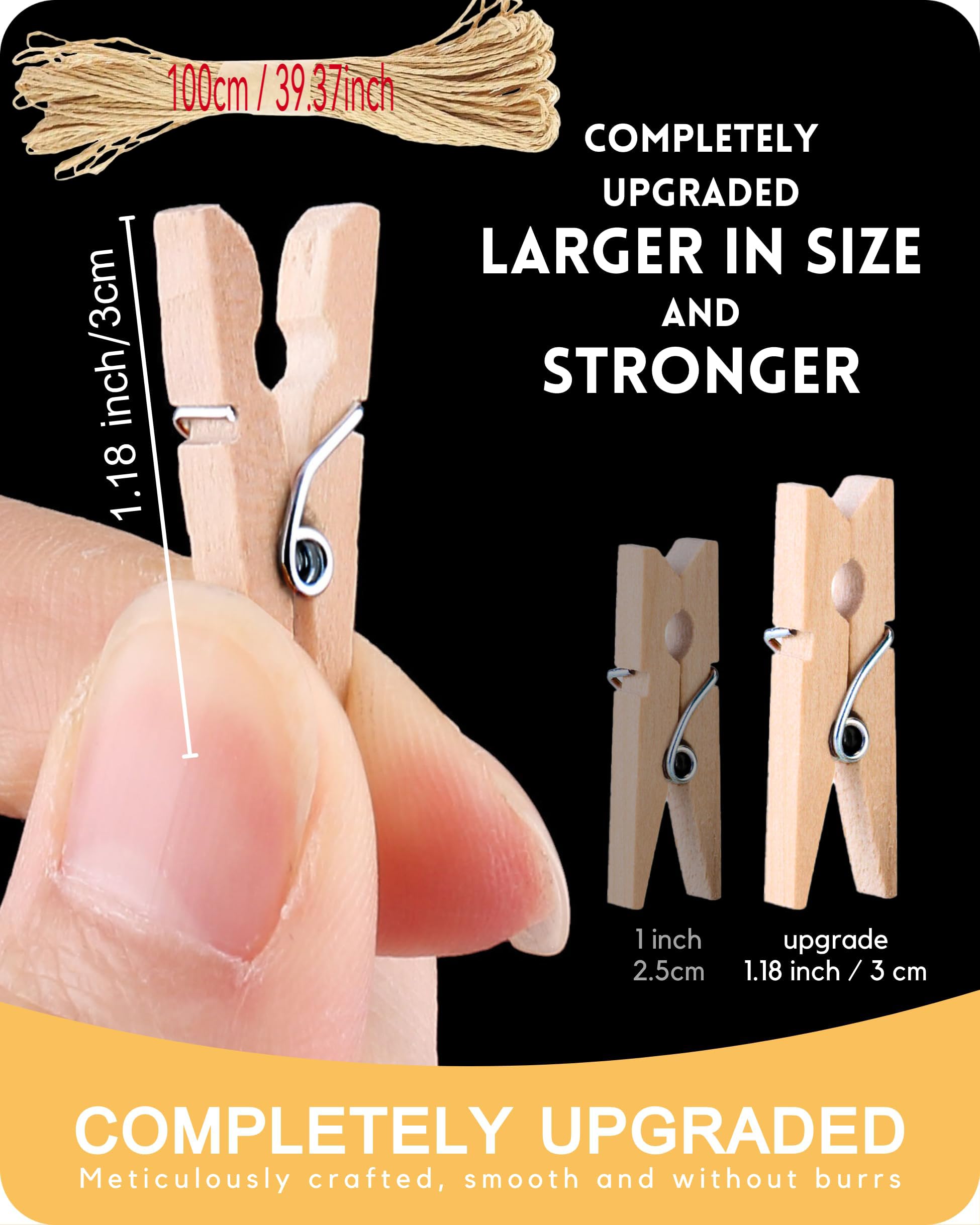 100 mini drewnianych klamerek 3 cm, 10 metrów sznurka jutowego - klamerki ze zdjęciami, pocztówki, dekoracje wystawowe