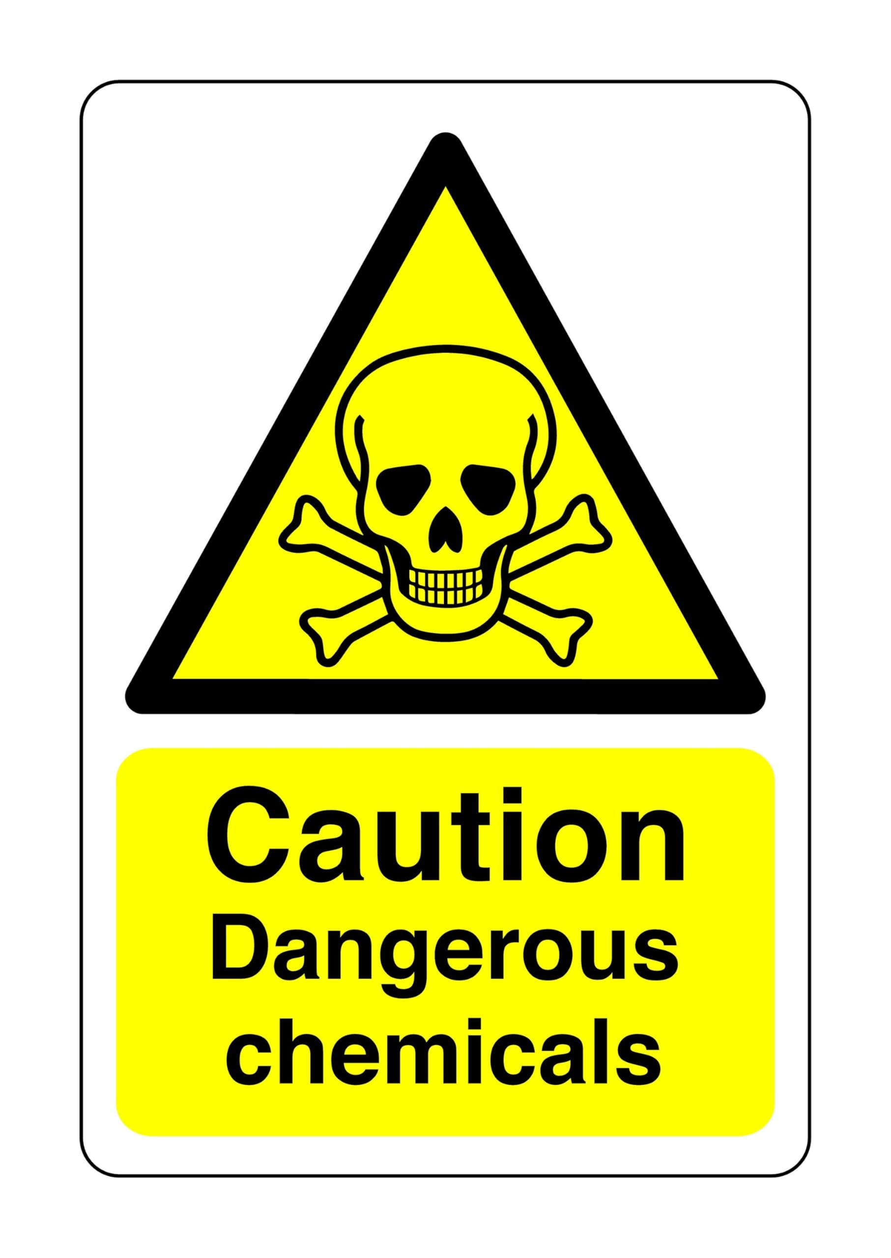 Safety First Display Ltd Yellow/Black Caution Dangerous Chemicals Sign - Corrosive, Hazardous, Chemicals, Harmful, Irritant - 1.2Mm Rigid Plastic For Indoor/Outdoor Usage (150Mm X 100Mm) Viewing Distance Within 3M.