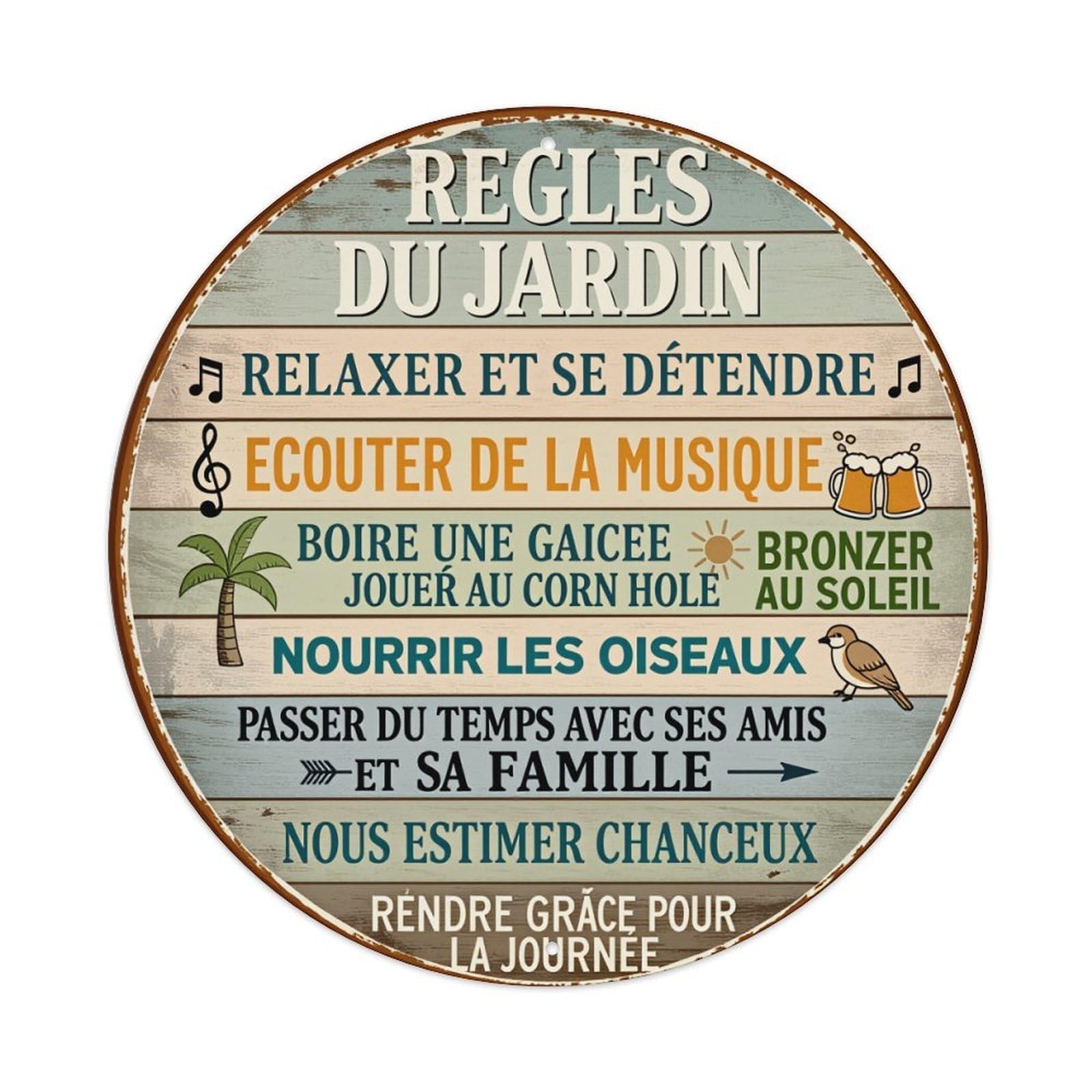 Relax And Enjoy Garden Rules Round Tin Sign Vintage Metal Poster Retro Bar, Home, Man Cave, Kitchen, Laundry Room Wall Art Decor Gift 8x8In