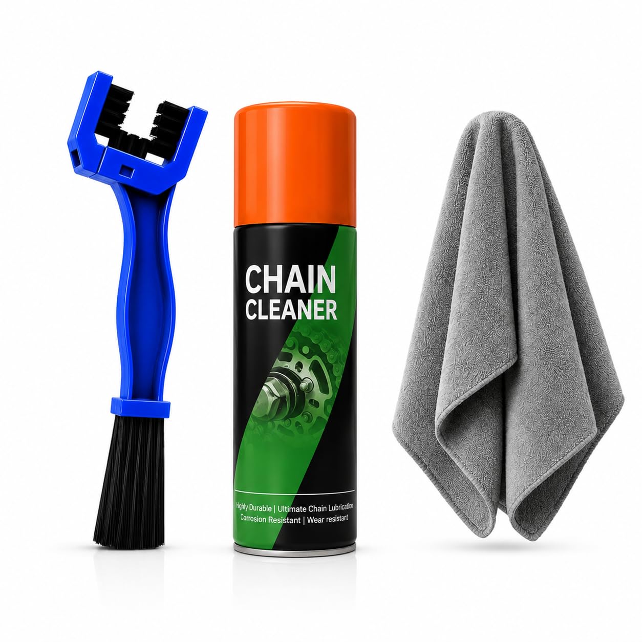 Bike Chain Cleaning | Kit 3-Sided Brush | Cleaner 150ml | Cloth 250 GSM | Motorcycle Chain Cleaning Kit Brush Cleaner Cloth Combo-image-22