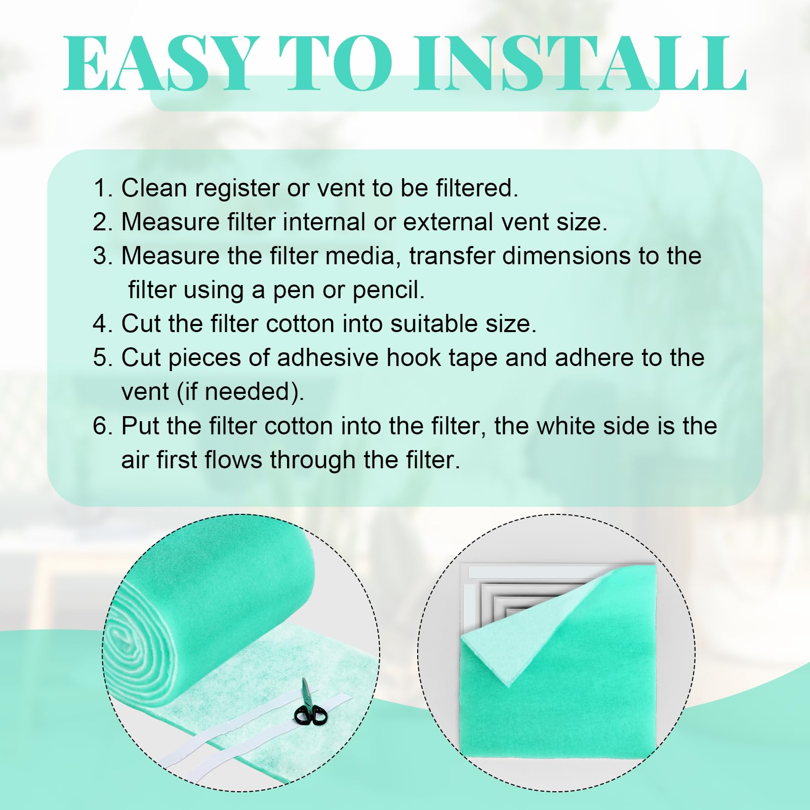 Pushglossy Kit de filtros de ventilación de 16 x 197 pulgadas, incluye rollo de filtro de aire electrostático MERV 8 y cinta adhesiva de gancho para rejillas de ventilación de piso, triple filtración