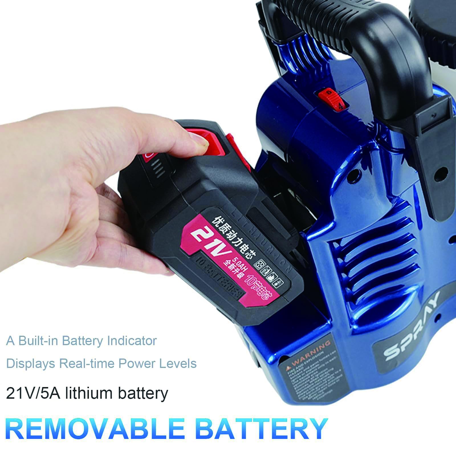 Pistola De Pintura A Alta Presión 500W, Máquina De Pulverización Airless Inalámbrica con Batería De Litio 21V, 1,1L/Min, 6 Velocidades Ajustables, Tolva 1,2L, Presión Máx 15MPa