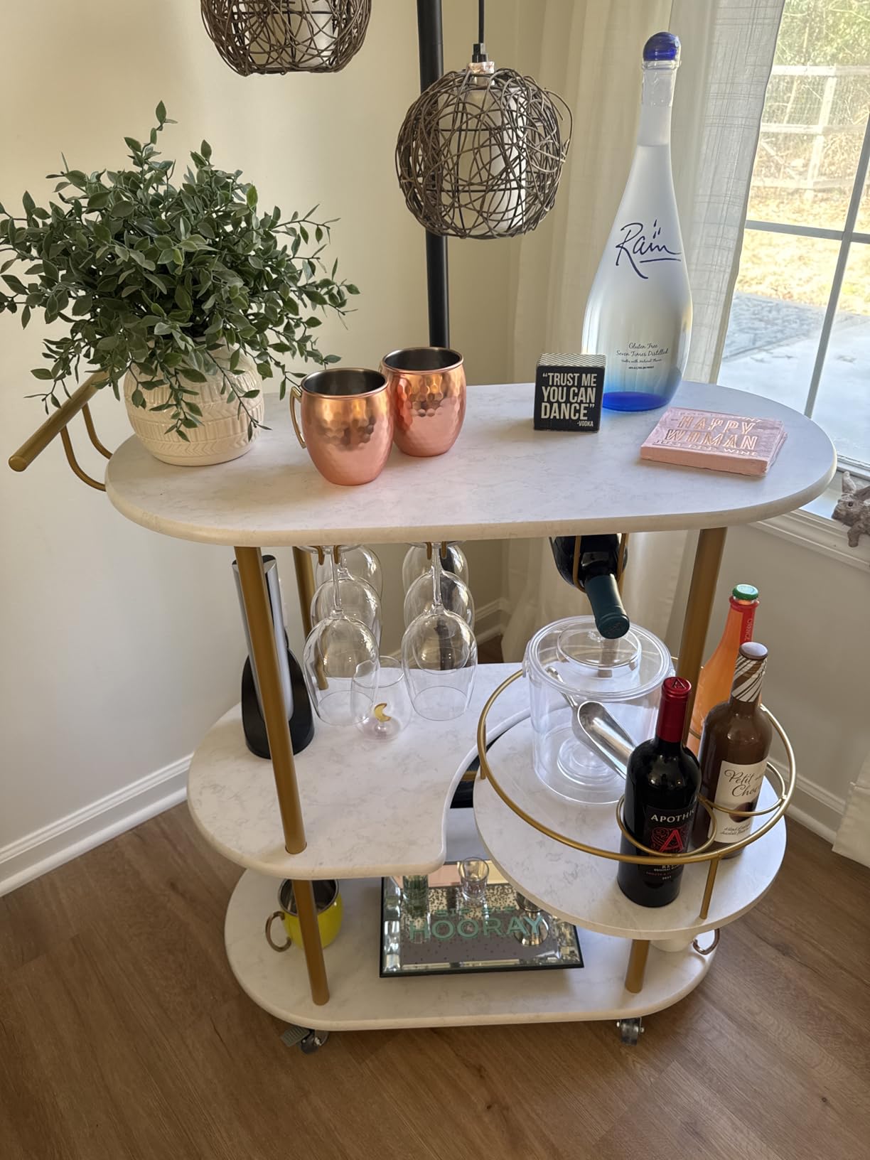 PAUKIN 4-Tier Bar Cart with faux marble shelves