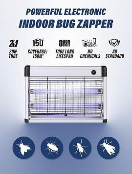 Fly and Insect Killer with 10 Ft Cord, (2) Extra Replacement Bulbs Electric Bug Zapper Indoor Insect Killer - for Moth, Fruit Fly, Garage Bug Catcher/Eliminator/Trap/Shocker/Bug Zapper