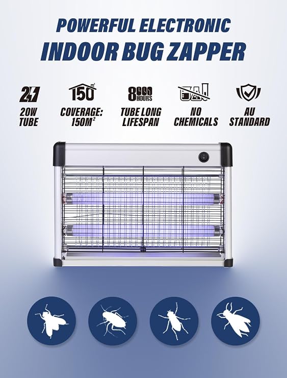 Fly and Insect Killer with 10 Ft Cord, (2) Extra Replacement Bulbs Electric Bug Zapper Indoor Insect Killer - for Moth, Fruit Fly, Garage Bug Catcher/Eliminator/Trap/Shocker/Bug Zapper
