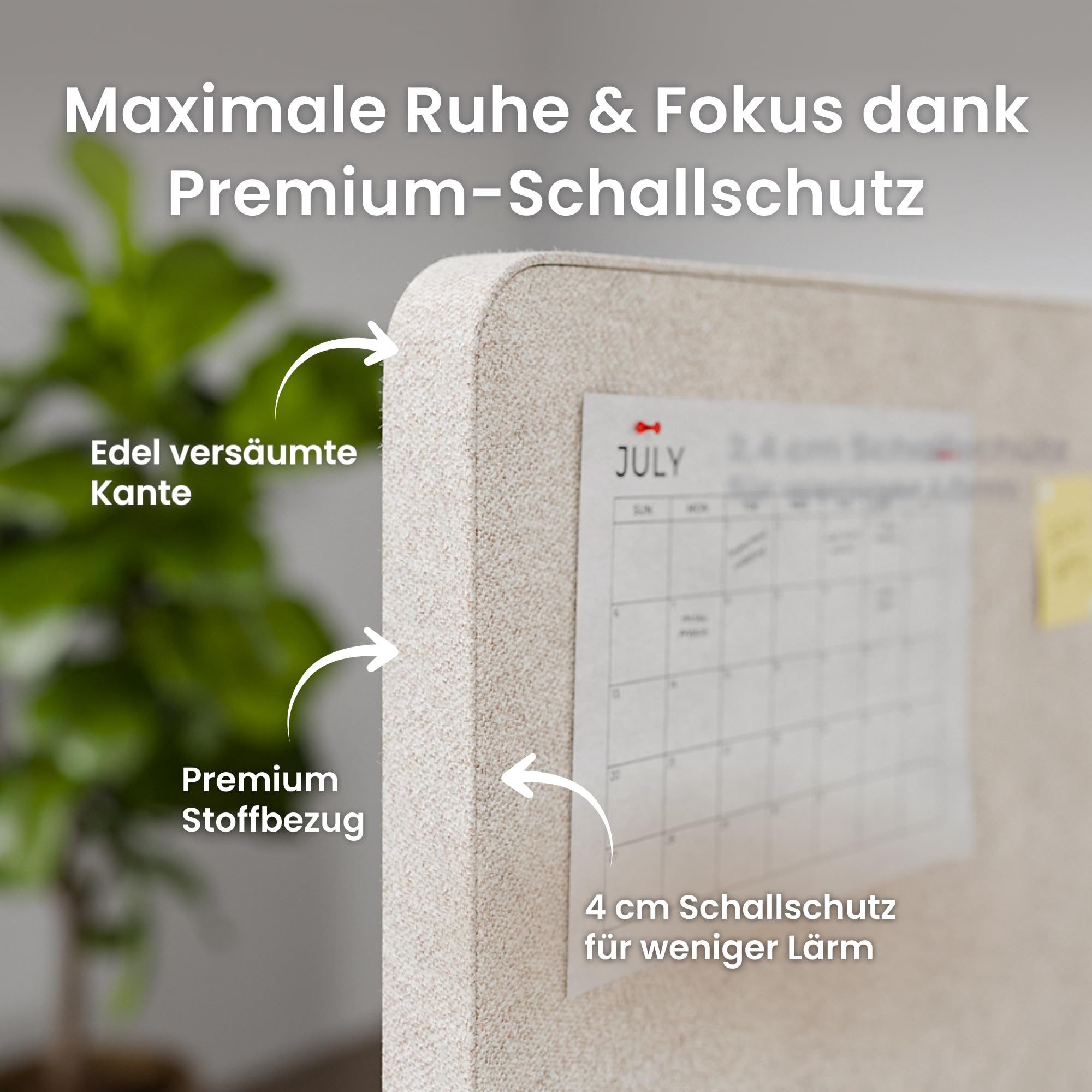 Ergotopia Focus Plus Akustik Trennwand Schreibtisch – Schallschutz & Sichtschutz Schreibtisch für konzentriertes Arbeiten im Büro – 40mm Premium Stoffbezug mit Klemmmontage – 160 x 60 cm - Beige