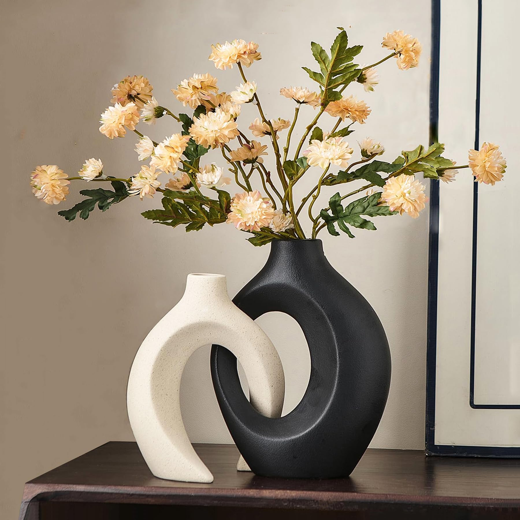 Amazon.com: JAYUNSHY Hollow Ceramic Vase Set of 2, Round Modern Vase ...