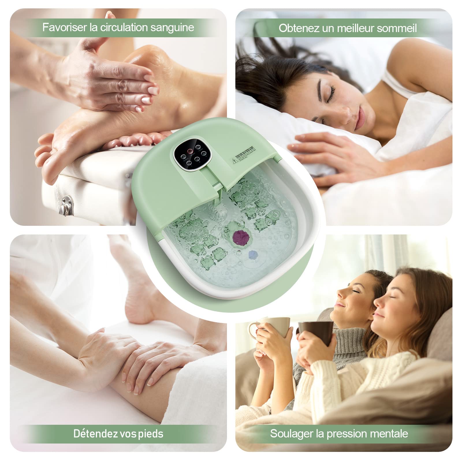 GOPLUS Bain de Pied Massant Chauffant Spa avec 16 Rouleaux Massage, Bain de Pieds Électrique Pliable avec Bulle, Pierre Ponce Shiatsu, Température Réglable 41-45℃, Télécommande, Minuterie (Vert Clair)