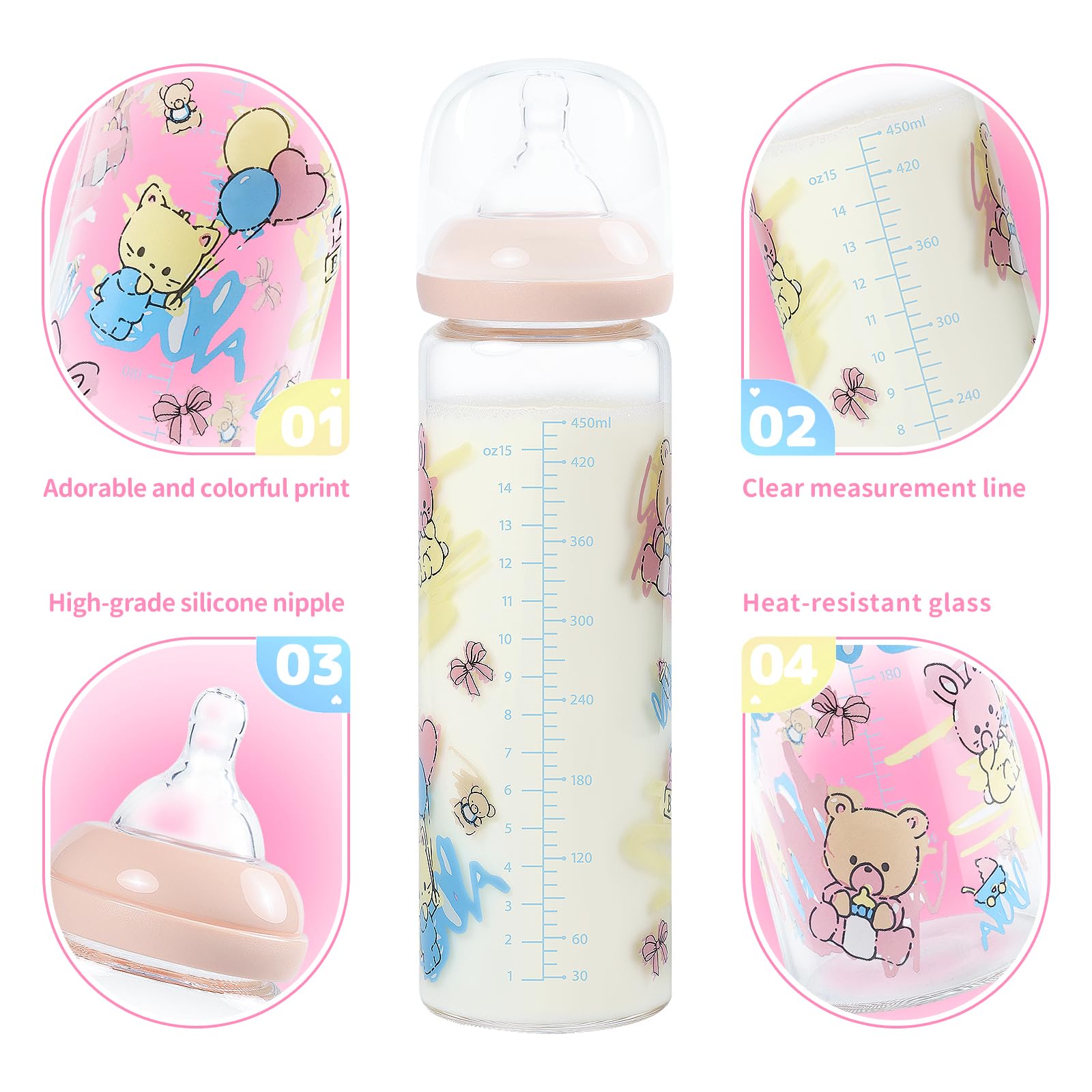 LittleForBig Adult Glass Feeding Bottle Ultra Printed Specialty Oversized Baby Cuties Pattern