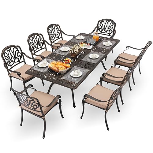 9-Piece Cast Aluminum Patio Furniture Outdoor Dining Sets 87" Rectangular