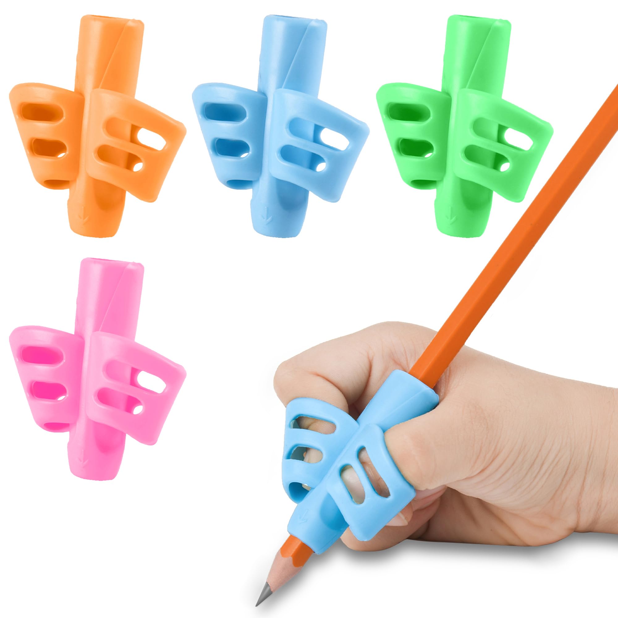 Stiftehalter Kinder - Silikon Schreibhilfe Griff zur Korrektur der Stifthaltung, Ergonomischer Bleistiftgriff für Rechtshänder & Linkshänder, Lernstift Hilfsmittel für Vorschule & Grundschule, 4 Stück