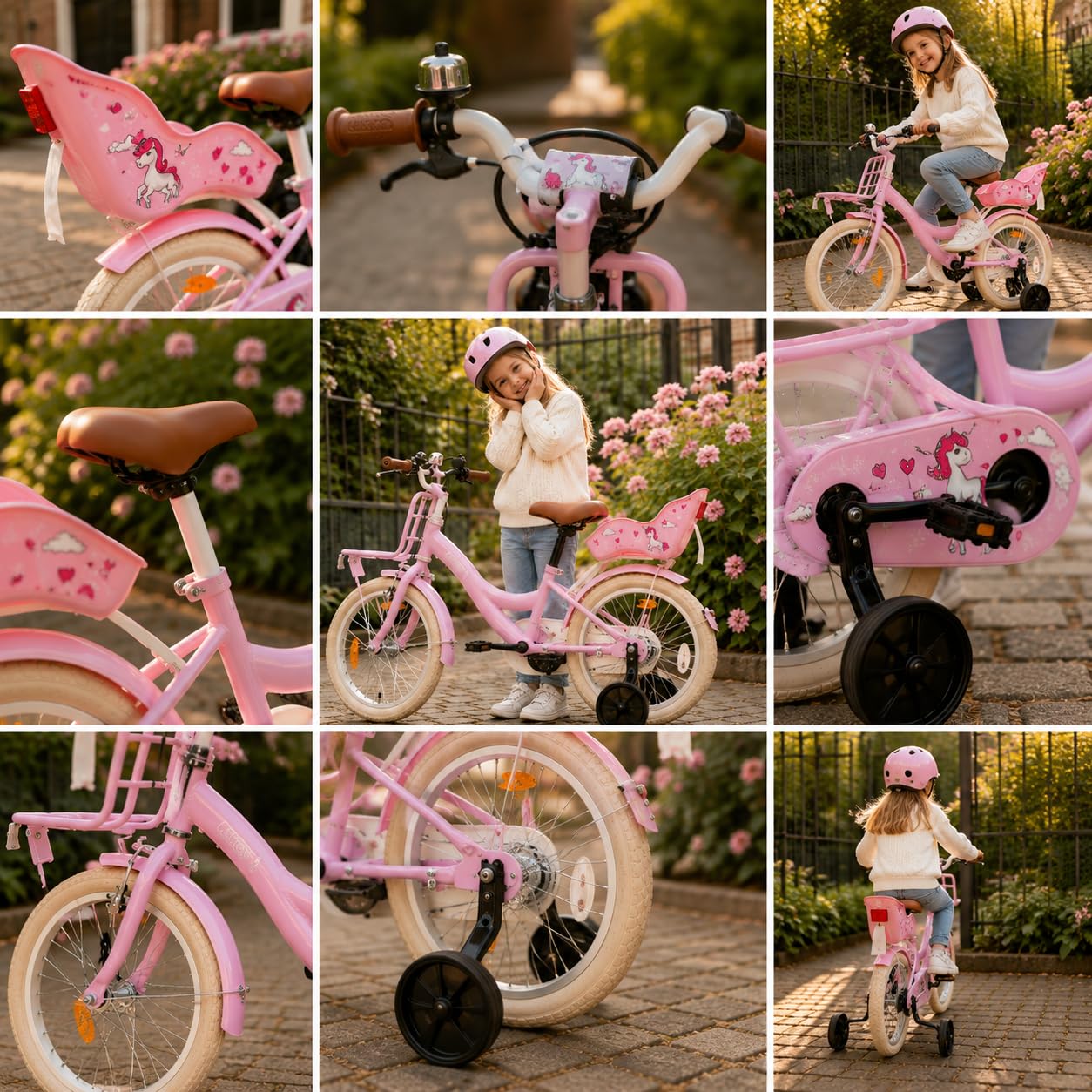Vélo Enfant 12 14 16 Pouces Garçon Fille - Vélo pour Enfant avec Petites Roues - 2 à 6 Ans - Frein Rétropédalage et Sonnette