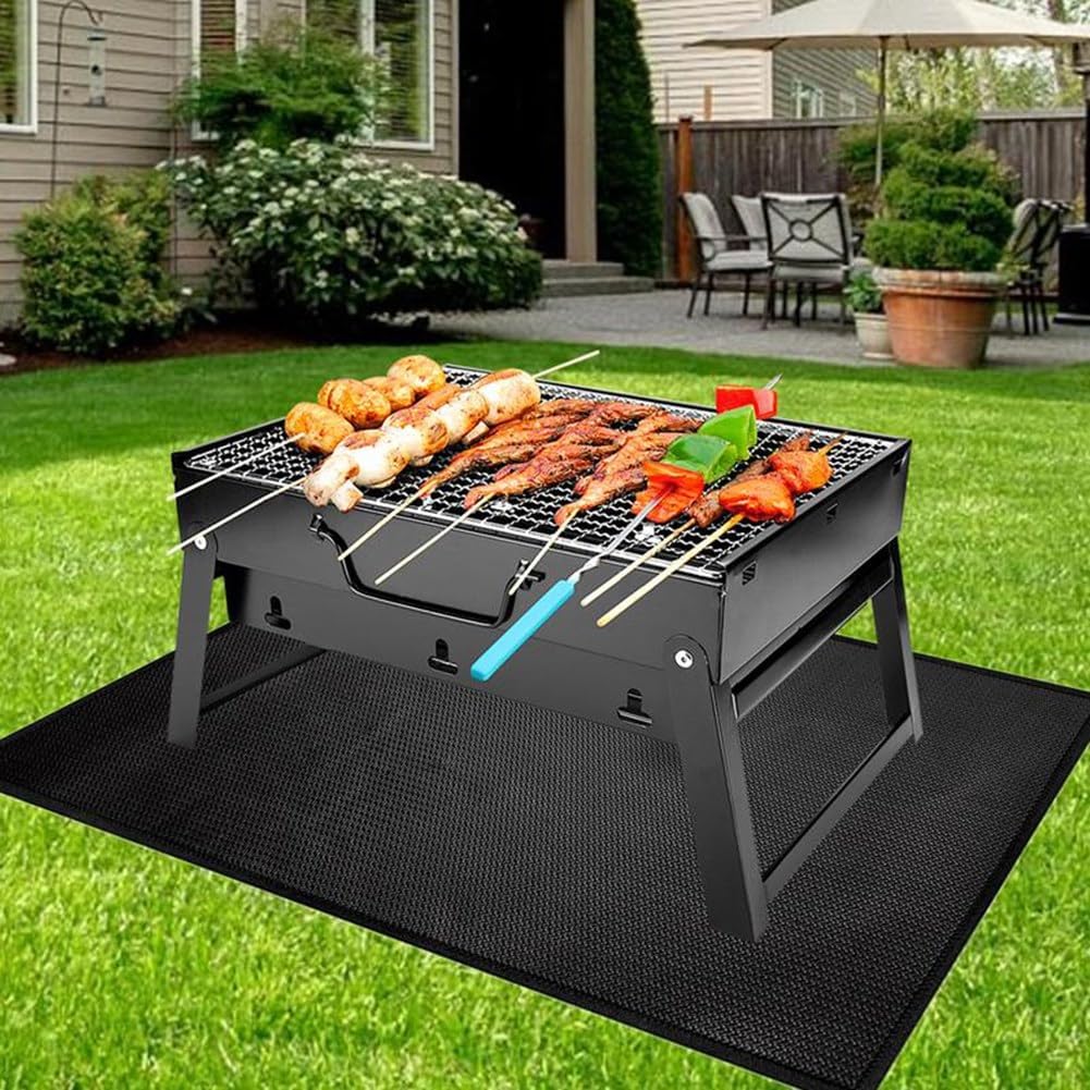 Fire Grill Mat BBQ Grill Mat Folding Oil-Proof Grill Floor Pads Fireproof Floor Mat Fire Pit Mat for Deck B
