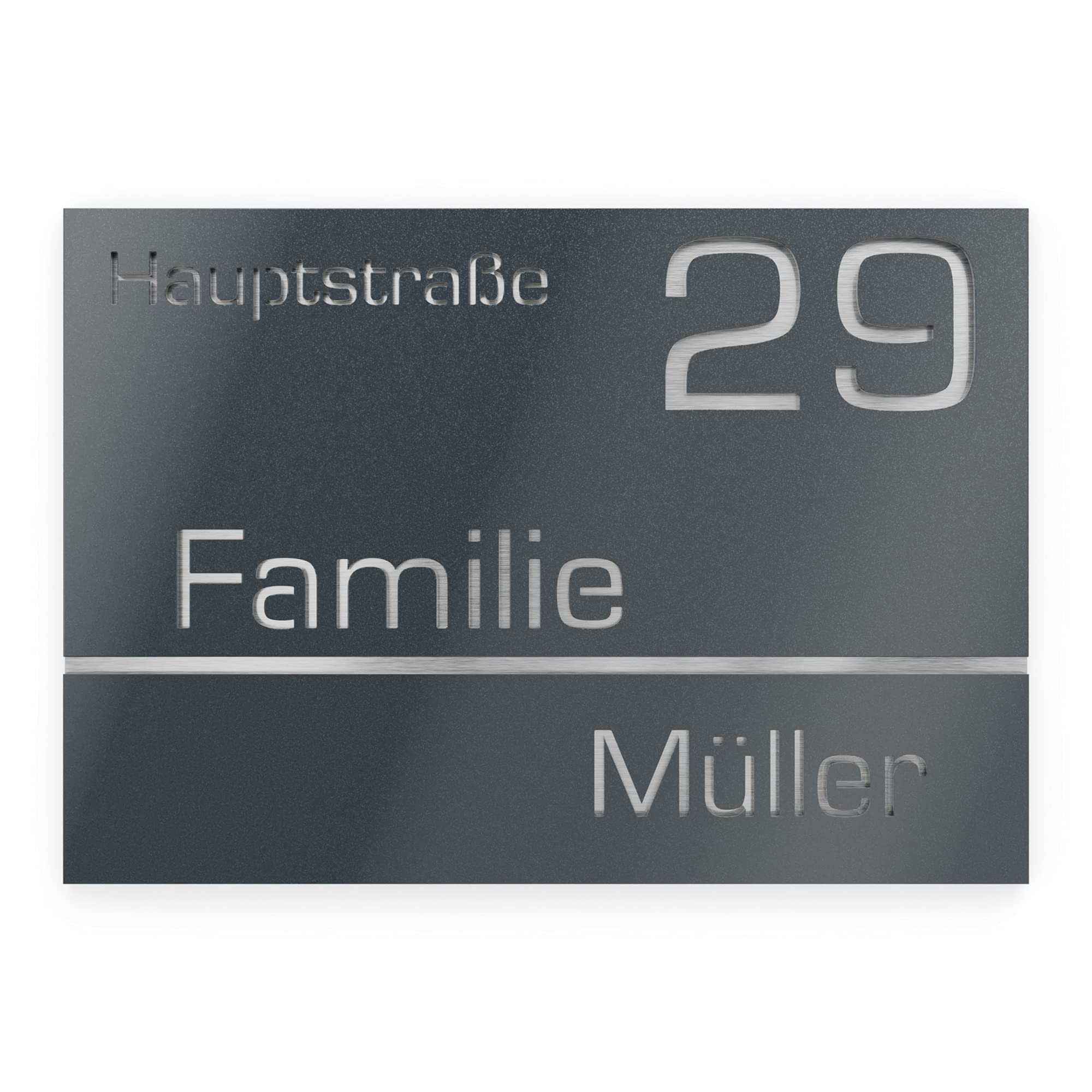 Número de Casa Exterior Personalizable de Acero Inoxidable. 215 x 150 mm en Gris antracita metálico Resistente a la Intemperie. Para Puertas y Portales. [Made in Germany]
