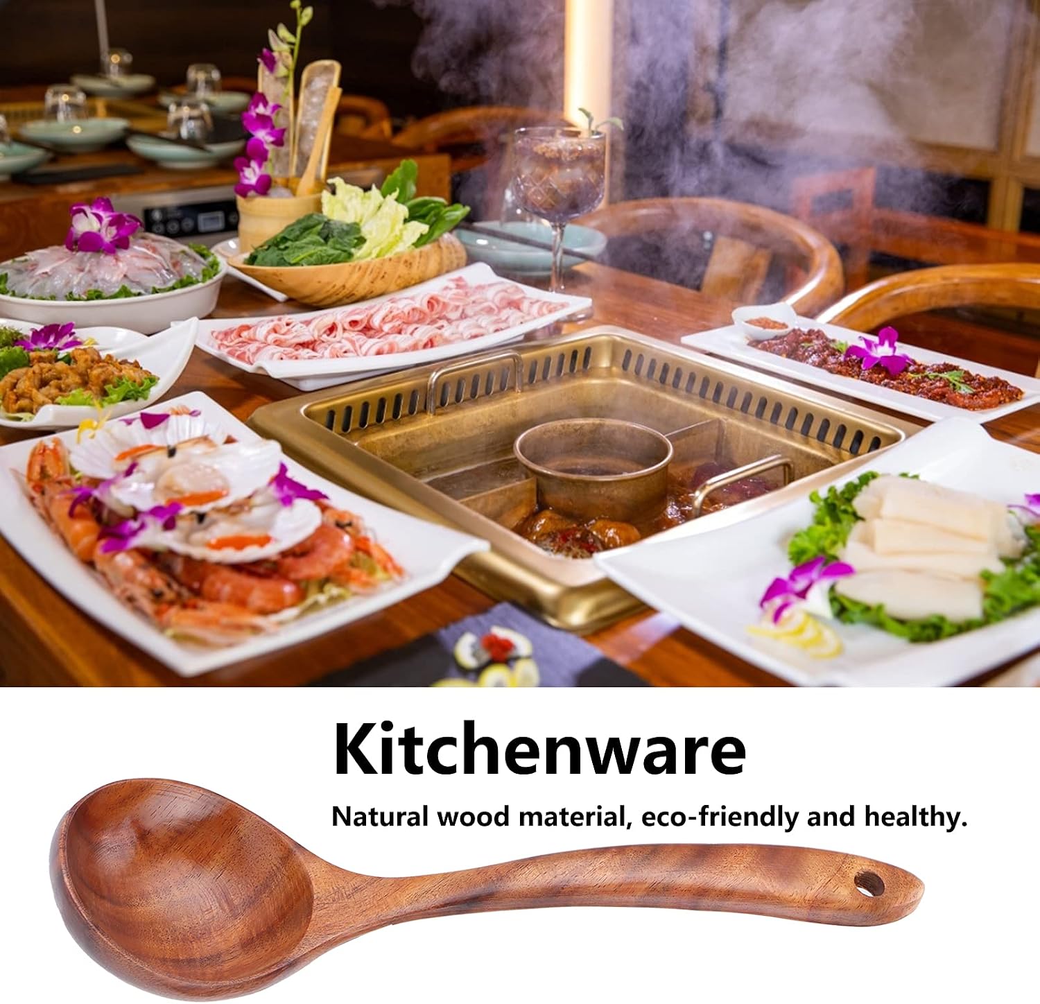 Wooden Soup Ladle, Long Handle Teak Cooking Spoon Wooden Scoop
