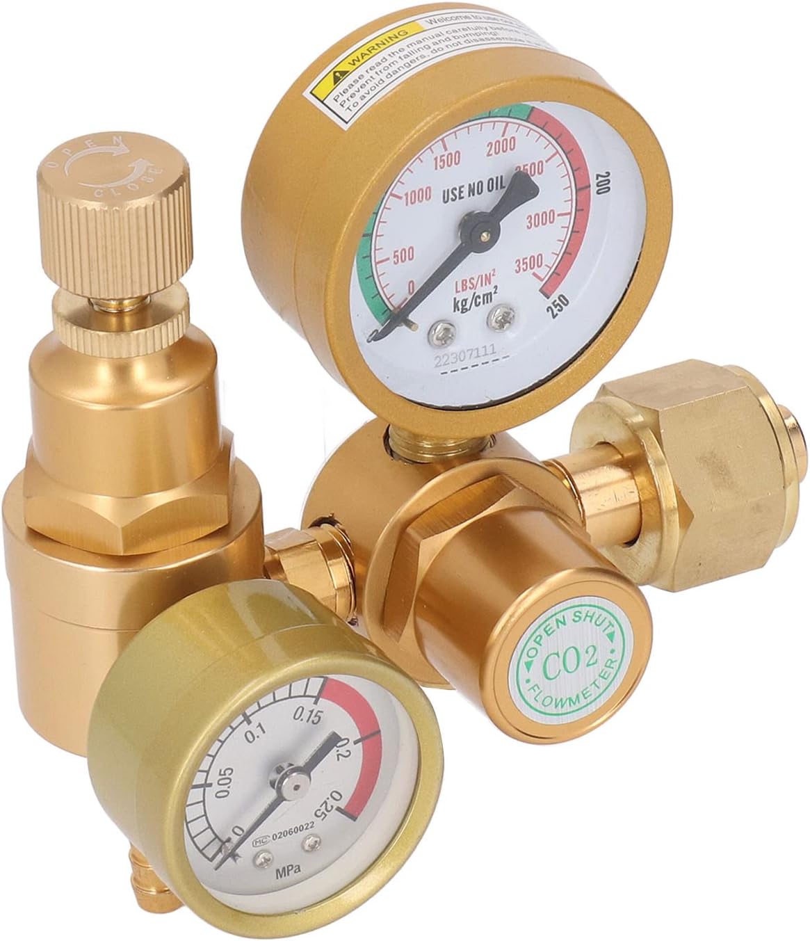 Welding Gas Gauge, Argon CO2 Regulator 1/4in Outlet 0 To 3500PSI Brass