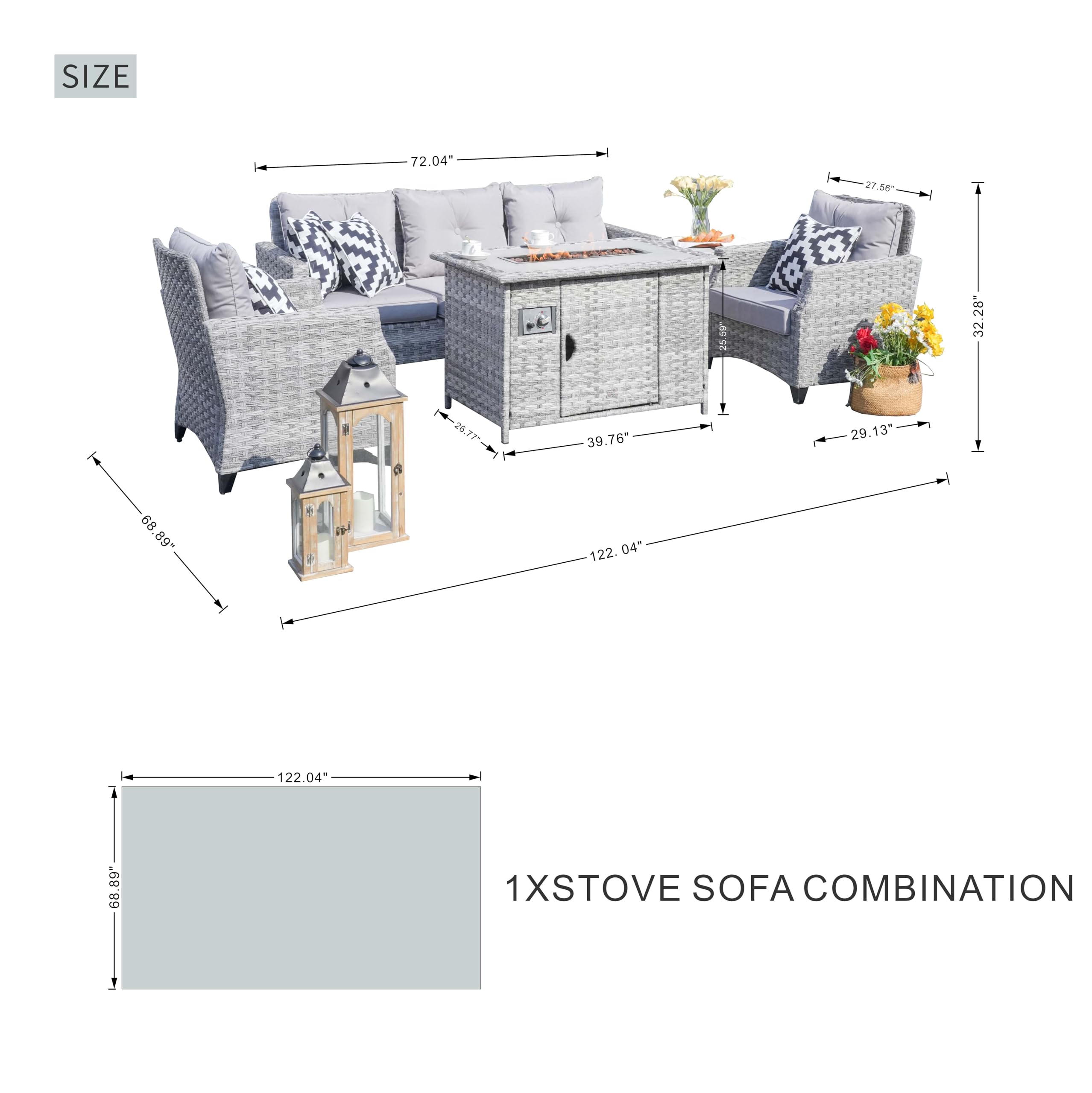 4 Piece Outdoor Patio Furniture Sets, Wicker Patio Conversation Set for ...