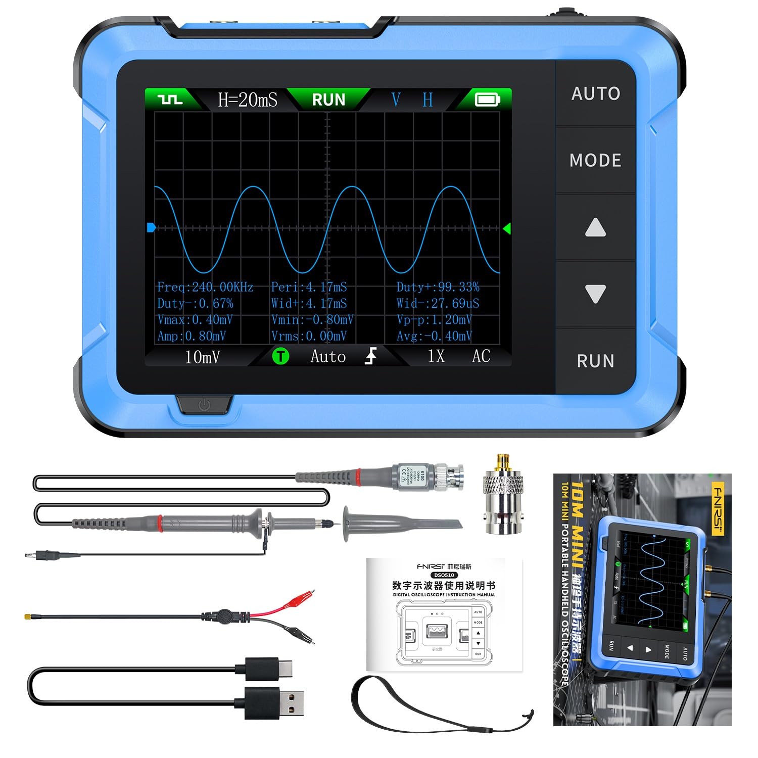 DEWIN Oscilloscopio Digitale DSO510 2 in 1 Portatile 2,8 Pollici TFT 10 MHz 48 MS/s