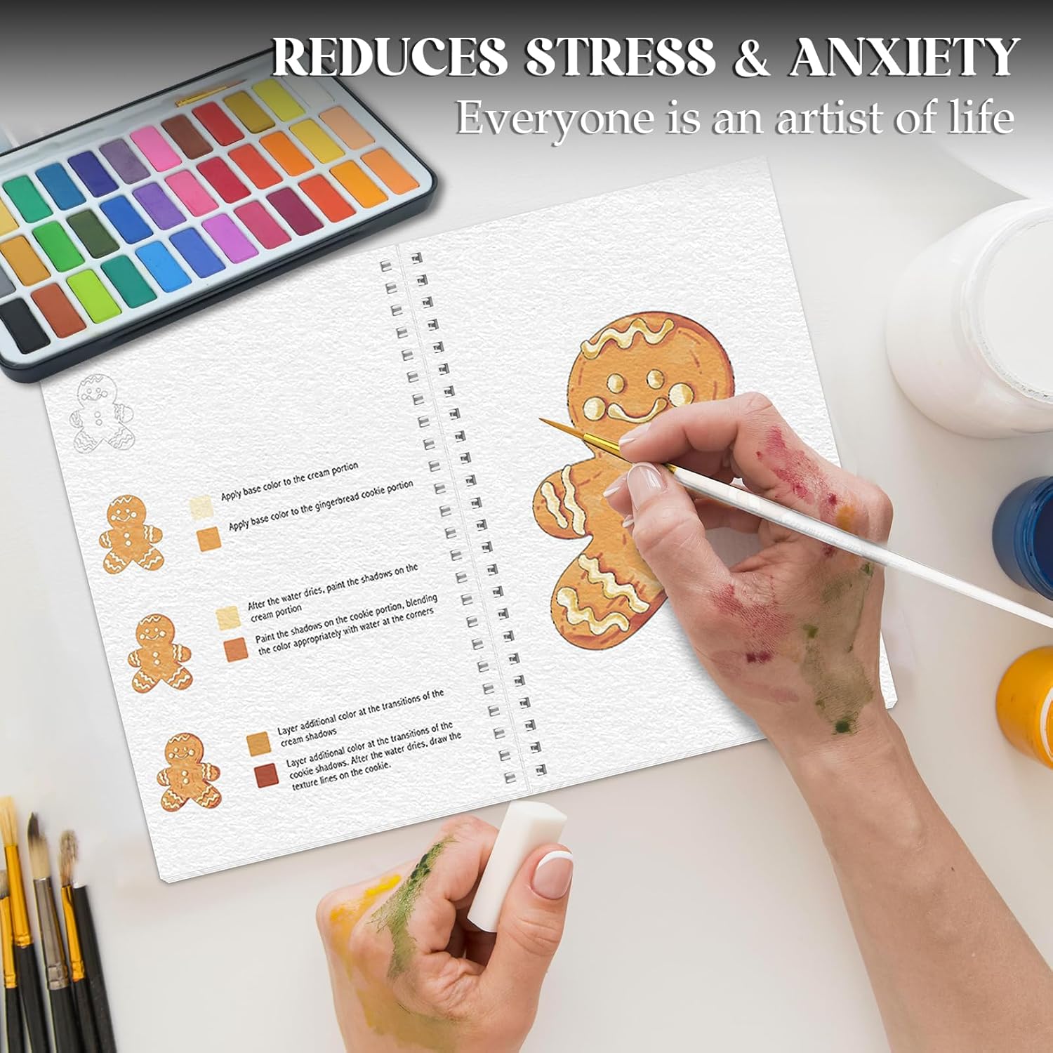 5Pcs Watercolor Workbook, Beginner-Friendly Water Coloring Book for Beginners with 36 Colors Paint, Watercolor Paper, Beginner Watercolor Painting Kit with Step by Step for Adults, Water Color Books