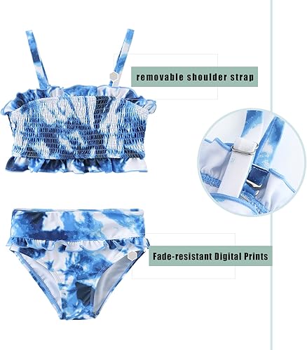 Miniatura 3 de Traje de baño de dos piezas para niñas, traje de baño fruncido hawaiano de 3 a 16 años