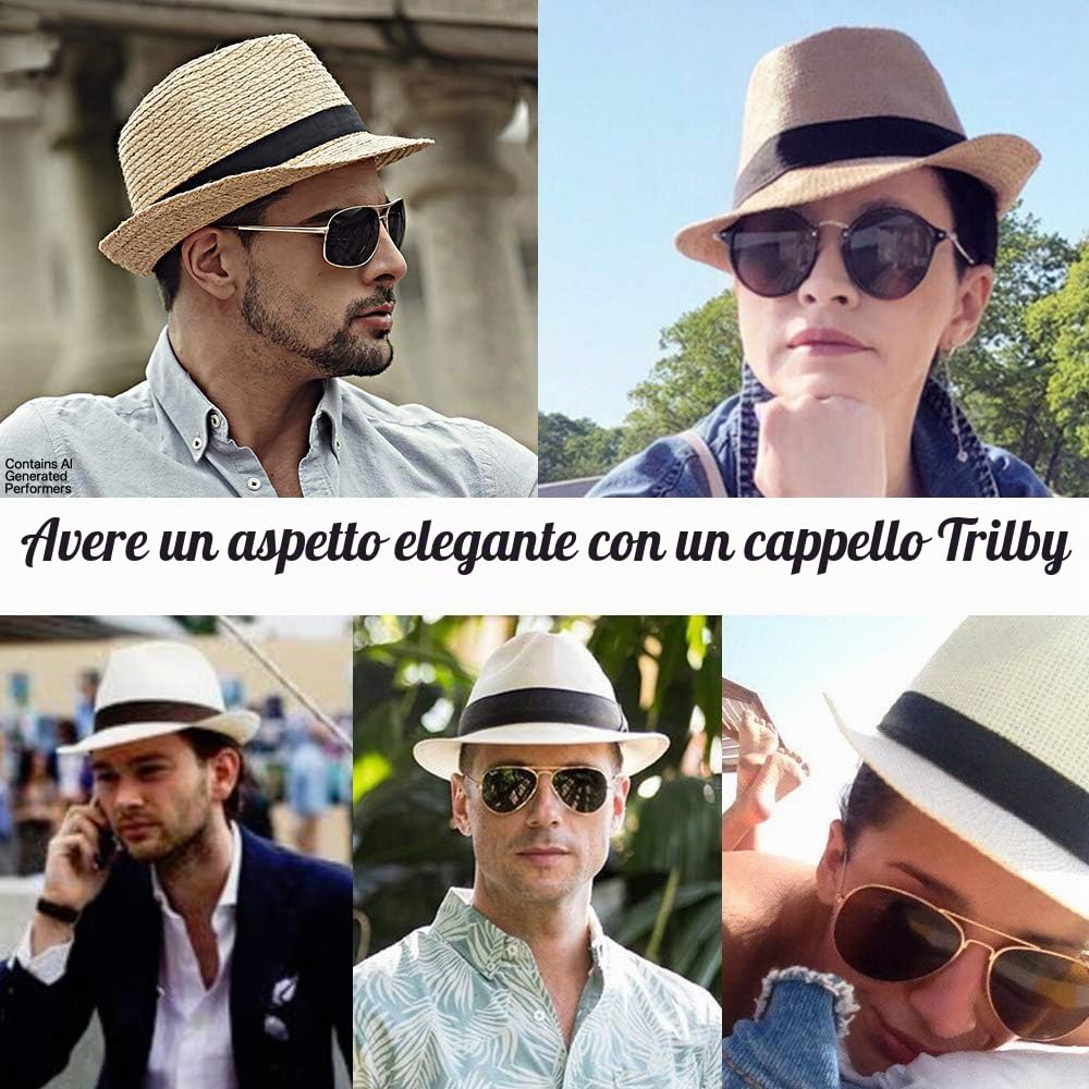 LADYBRO XL Paglia Fedora Cappelli per Uomo Estate Trilby Spiaggia Viaggio Panama Casual, 7 1/2
