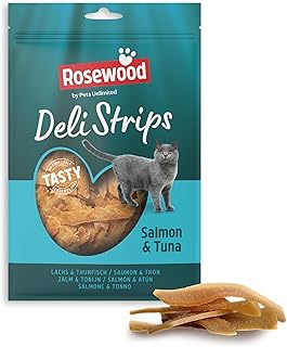 Rosewood Deli Strips Thunfisch- und Lachsstreifen für Katzen 40g – Mit 65% Lachs und 15% Thunfisch – Getreidefrei, ohne Farbstoffe oder künstliche Aromen – Zarte Katzenleckerlis product image