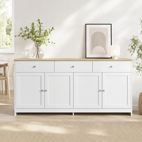 Poeahu Credenza Soggiorno bianca e legno 160 cm, Credenza…