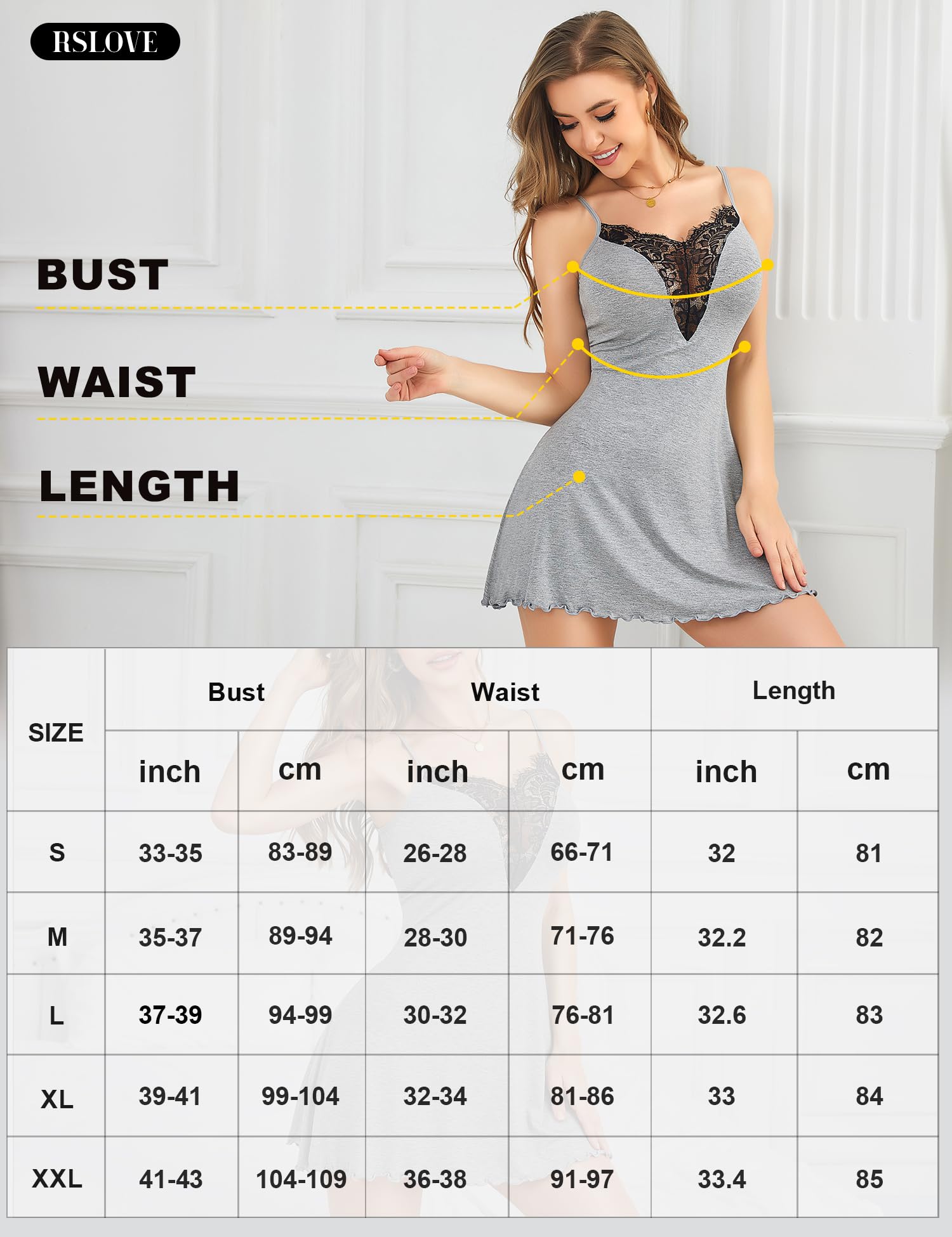 Lingerie Sexy Nuisette pour Femme – Chemise de Nuit en Dentelle avec col en V