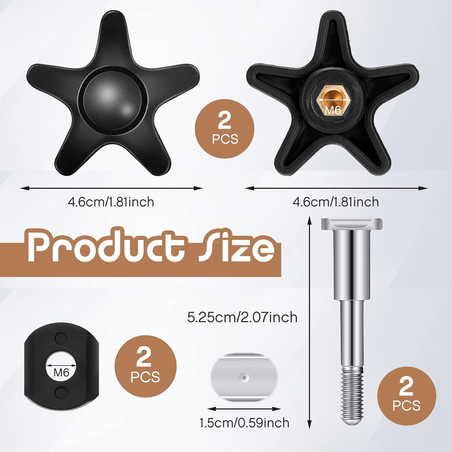 Replacement Arm Adjustment Knobs for Rollators Walker Replacement Parts Guardian Walker Parts M6 Track Bolt Set T Bolt with Black Threaded Star Knobs and Washers for Rolling Walkers (2) : Health & Household
