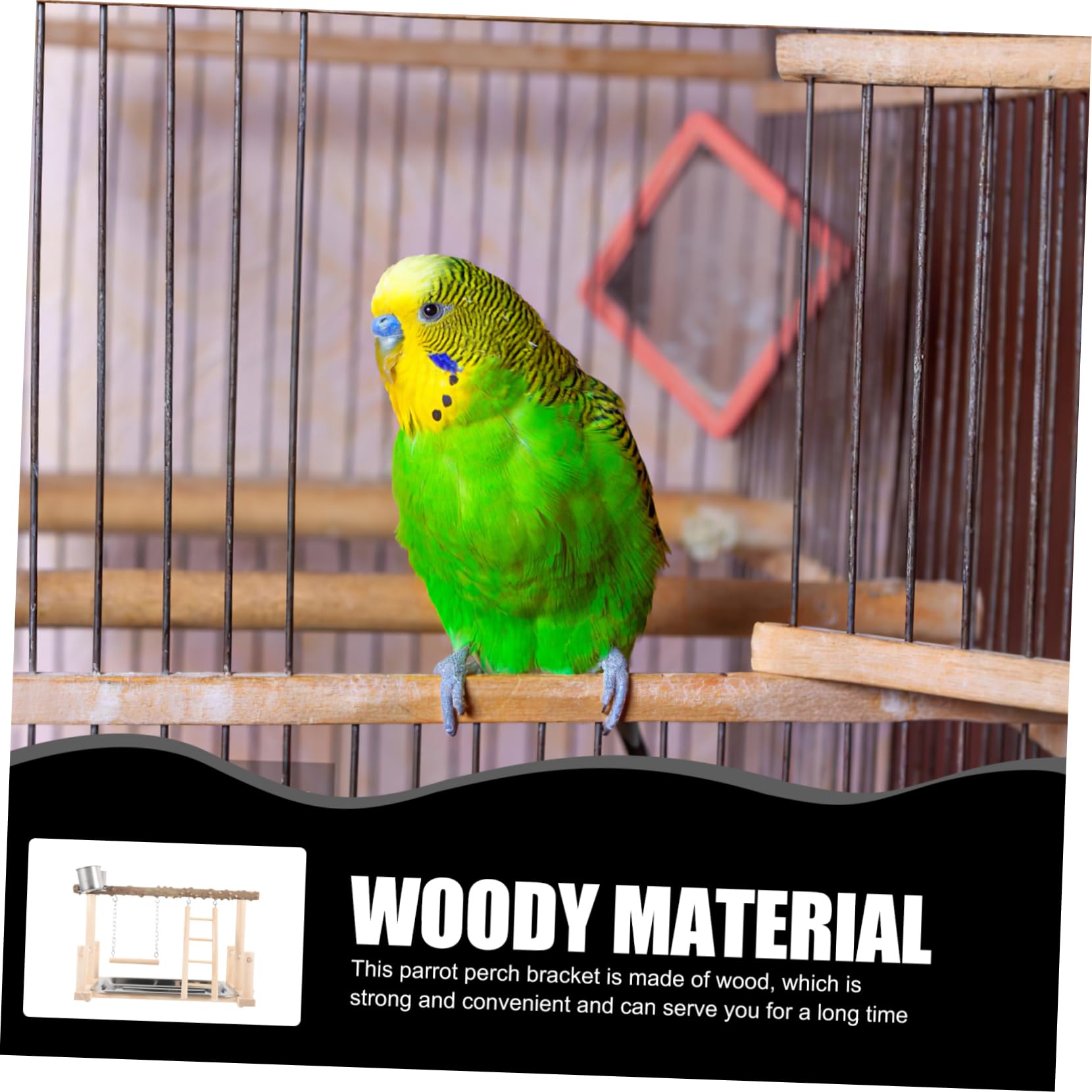Housoutil Supporto in Legno Per Uccelli Trespolo Da Tavolo Scala e Altalena Parco Giochi Per Pappagalli Ciotola Per Cibo Resistente All Usura Per Uso Duraturo