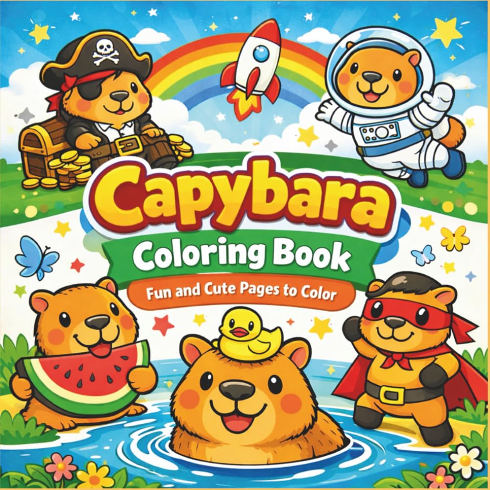 Capybara Coloring Book: Cute, Cozy and Funny Capybara Coloring Pages for Kids
