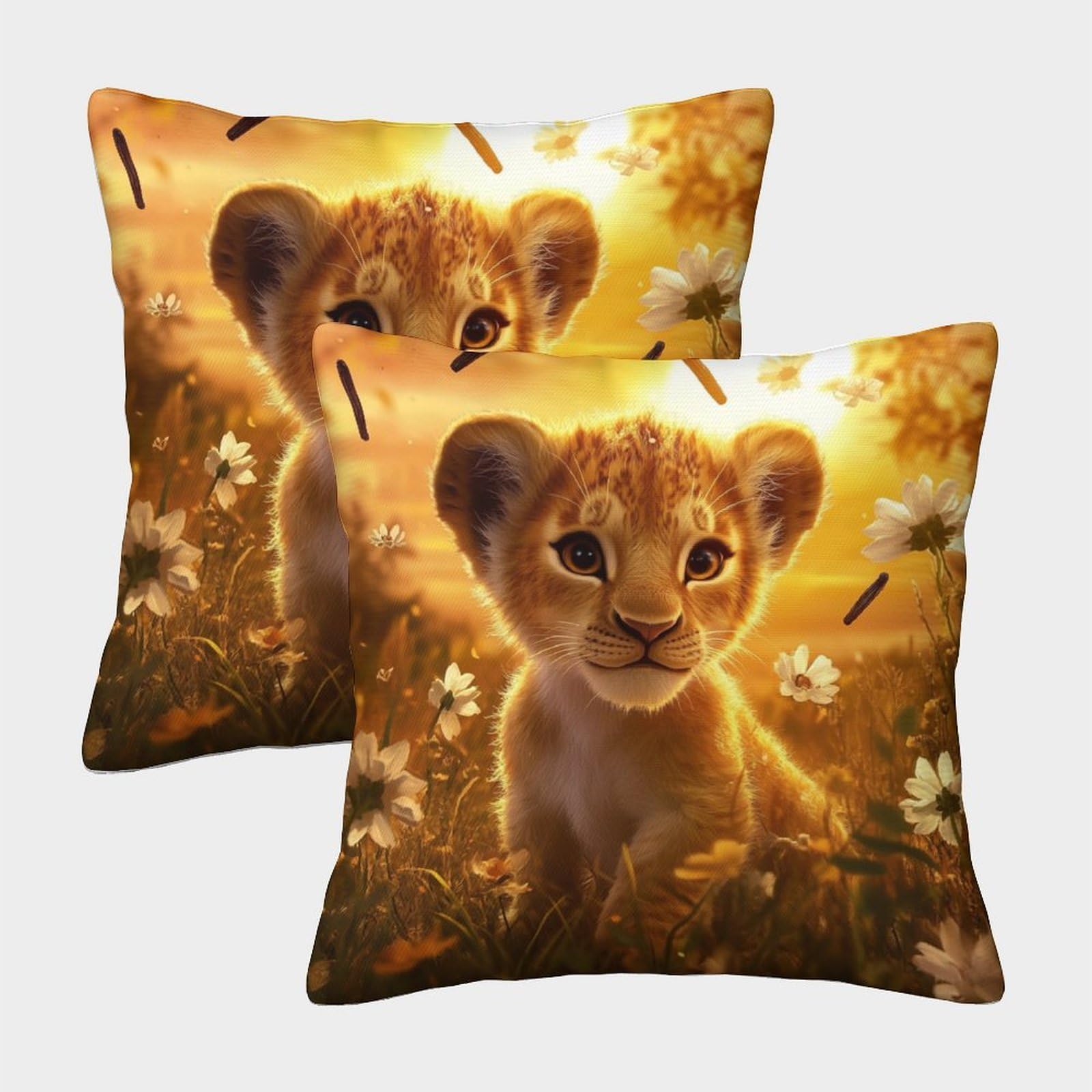 kaiyun 2 Pack Cute Little Lion - Vanilla Beans And Flowers 3D Image Printed Single-sided Cushion Cover 40x40cm