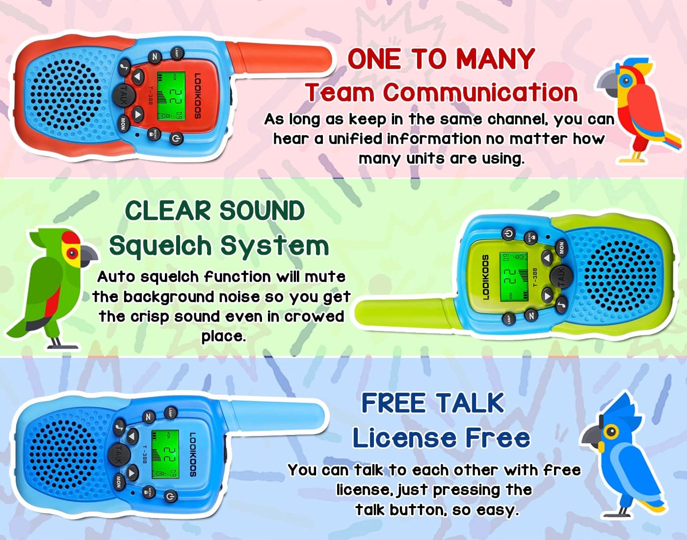 LOOIKOOS Walkie Talkies for Kids, 3 KMs Long Range Children Walky Talky Handheld Radio Kid Toy Gifts for Boys and Girls 3 Pack : Toys & Games