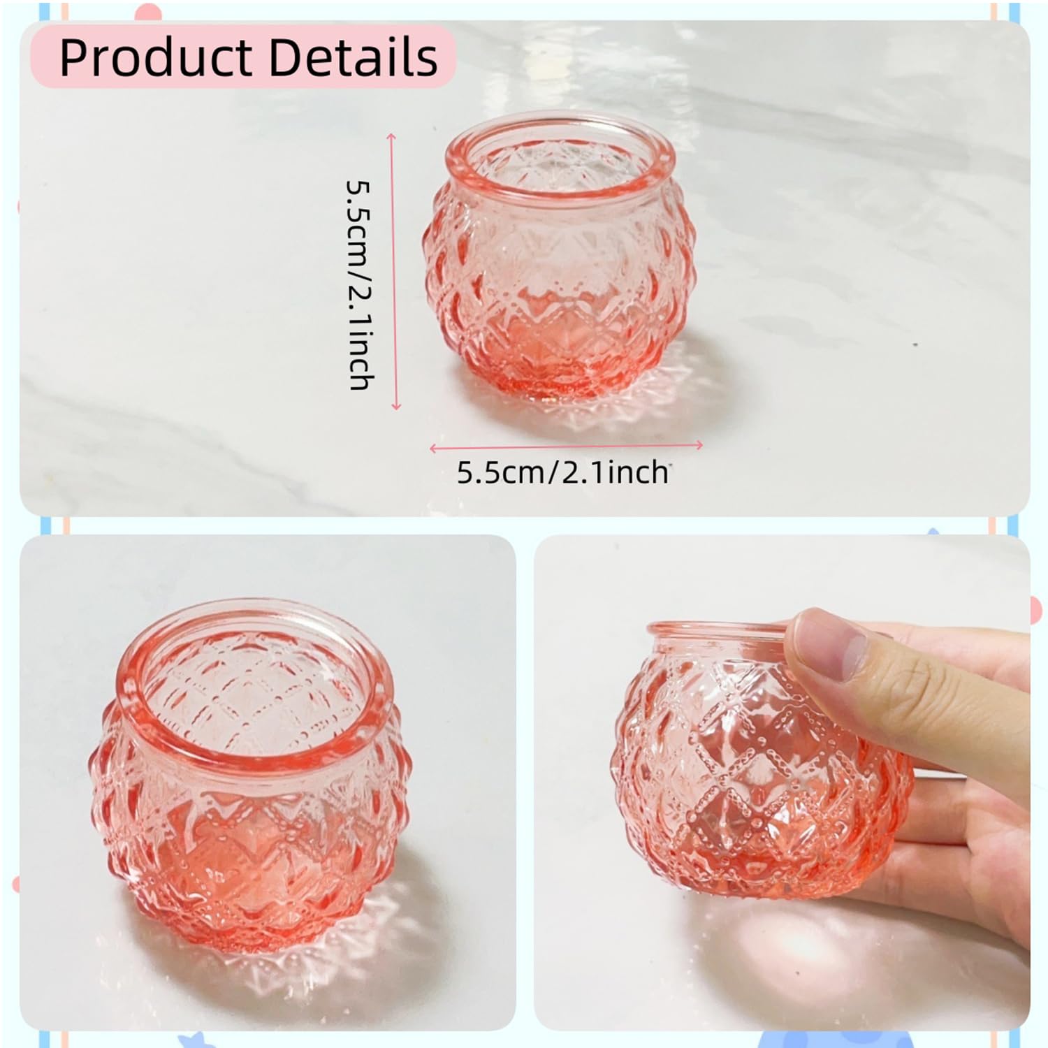12Pcs Glass Tea Light Candle Holders, Pink Votive Candle Holders Tealight Holders for Table Centerpiece Wedding Home Decoration (Pink) - Image 2