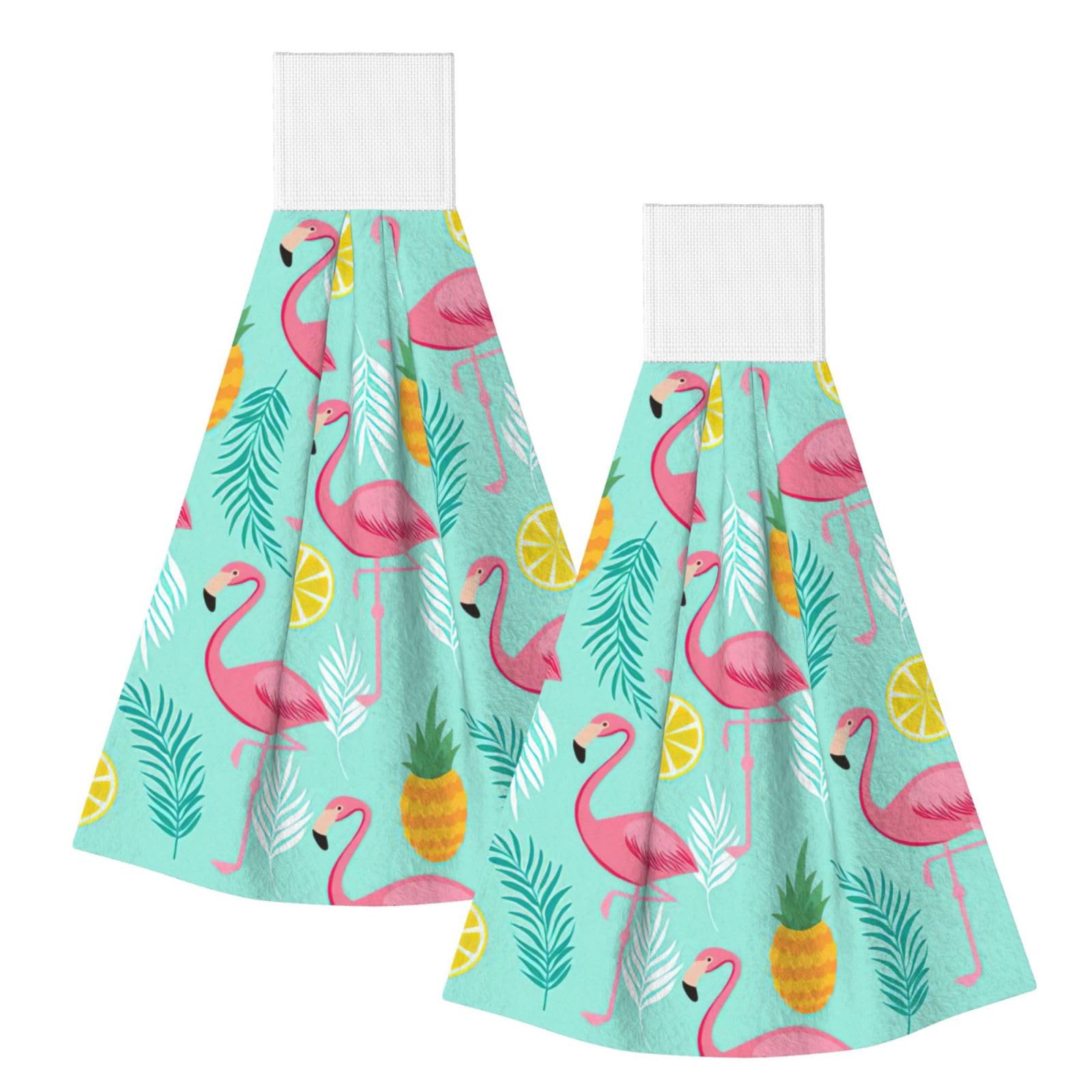 DUWAA Pink Flamingo Print Hanging Hand Towel Quick Dry Bathroom Towel Soft Kitchen Towel