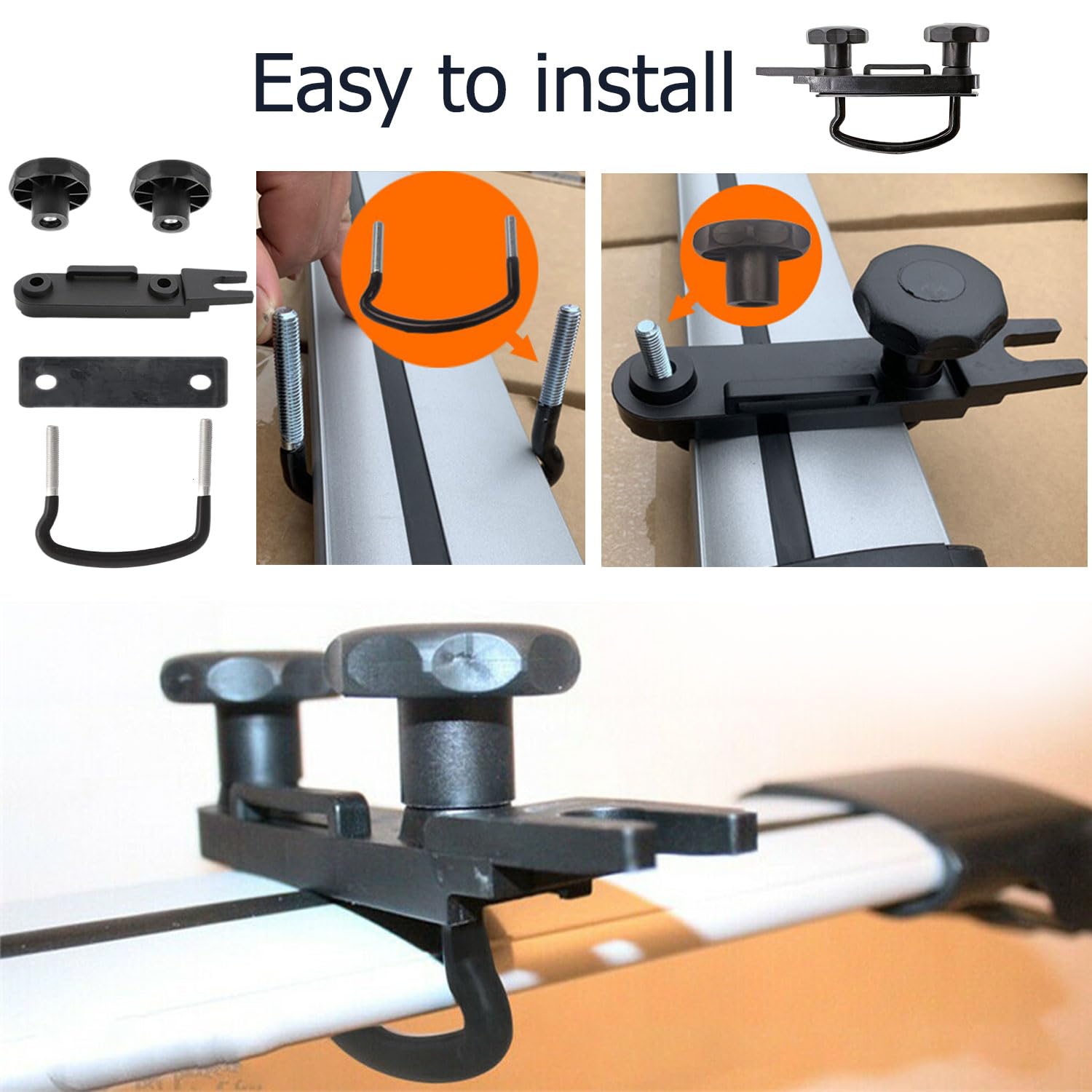 Fissaggio per Box da Tetto 4 pezzi Supporto per Box da Tetto Supporto da Parete a U Staffa Universale per Auto Furgone Kit di Montaggio con 8 Dadi di Bloccaggio Pesanti 2 Bende