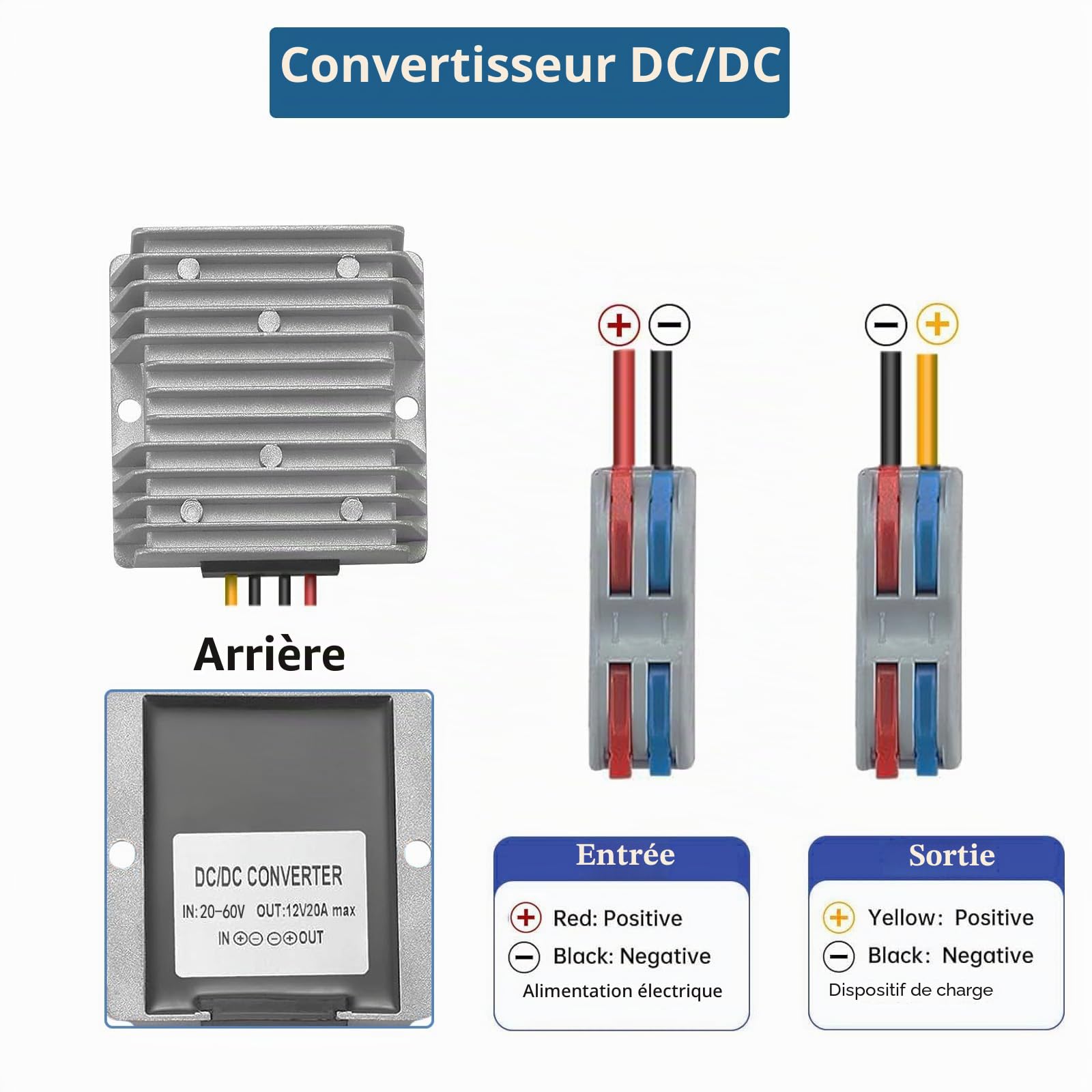 DC 20-60V réducteur de Tension à 12V 20A 240w DC convertisseur Convient à l'équipement de réduction de Tension étanche sur Les Chariots de Golf et Les Chariots élévateurs.