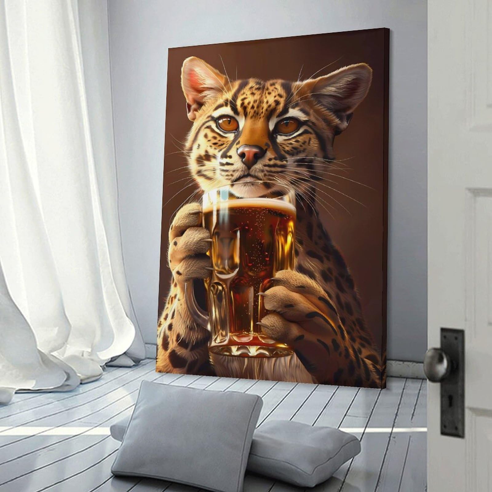 Junmoney Ocelot Beer Decorative Wall Artwork 08x12inch(20x30cm), for Front Hall, Corridor Or Welcome Spaces, Decorative Wall Art for Narrow Spaces