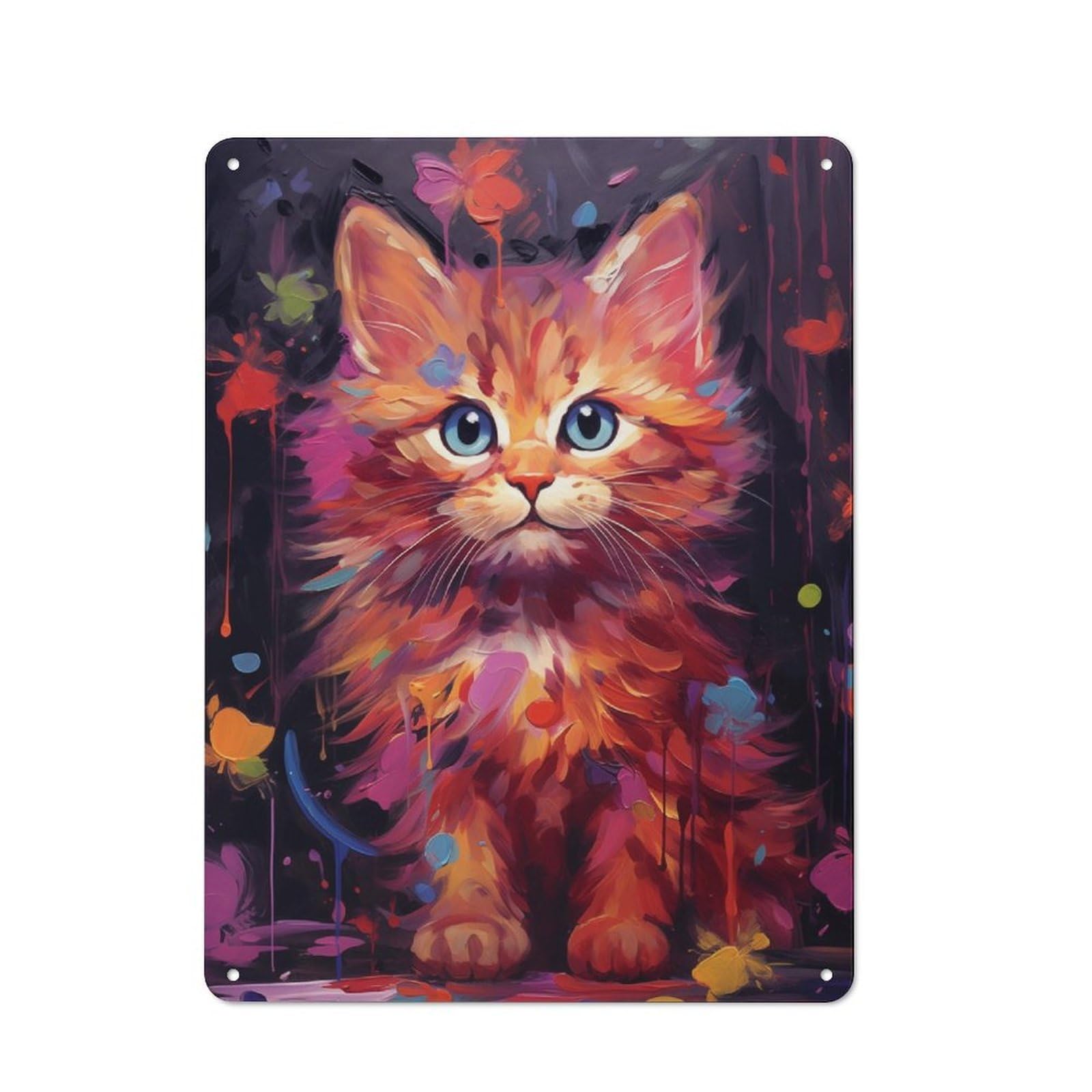 Junmoney Kitty No7 Tin Wall Plaque 40X30cm With For Living Room Or Hallway, For Garage, Workshop And Man Cave Decoration